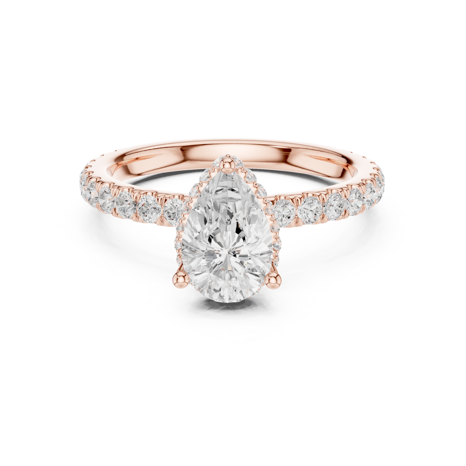  Rose Gold Radiant Teardrop Halo Engagement Ring Front View