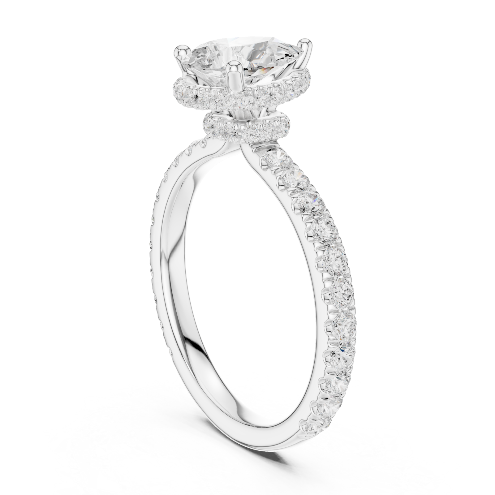  White Gold Radiant Teardrop Halo Engagement Ring Left View