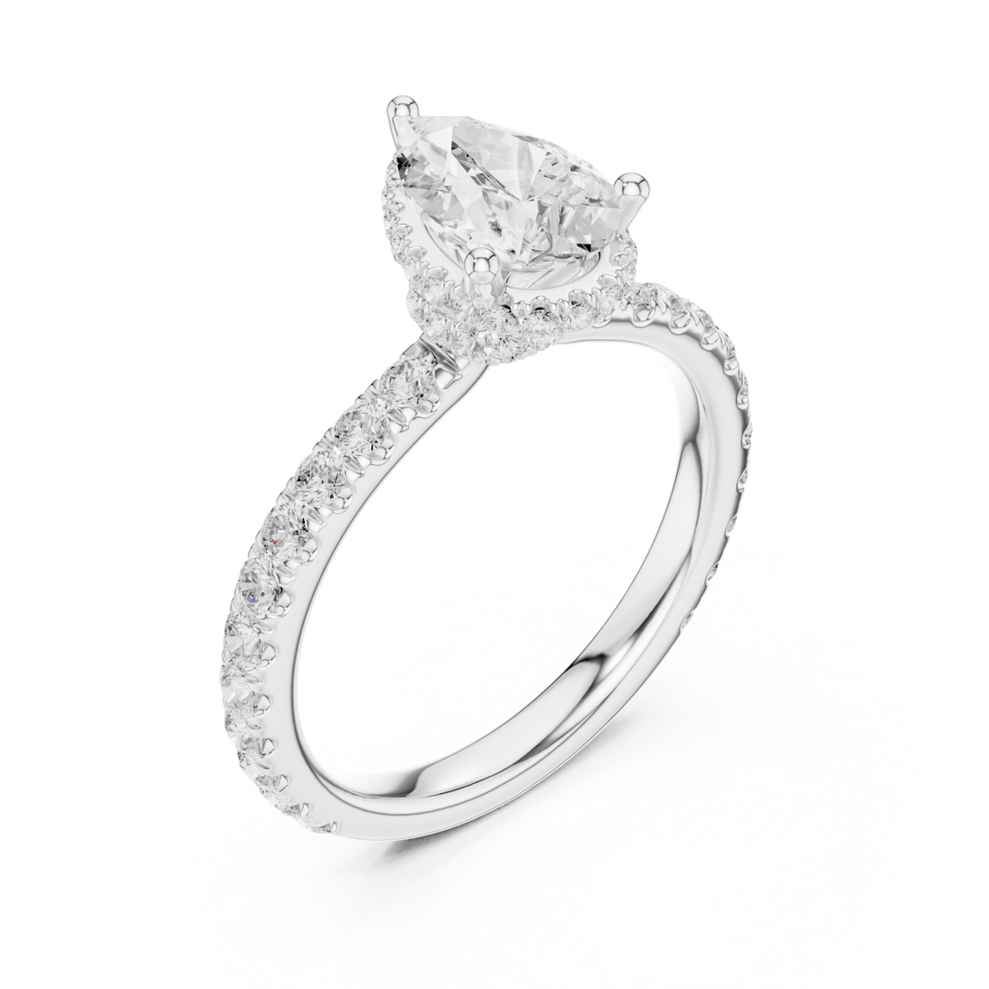  White Gold Radiant Teardrop Halo Engagement Ring Right View