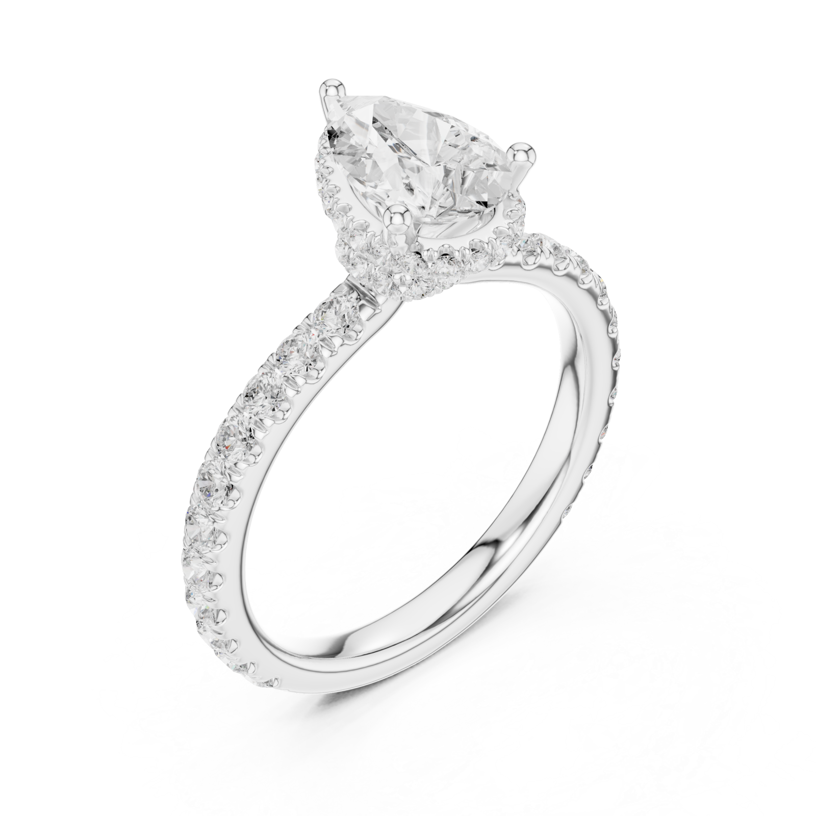  White Gold Radiant Teardrop Halo Engagement Ring Right View