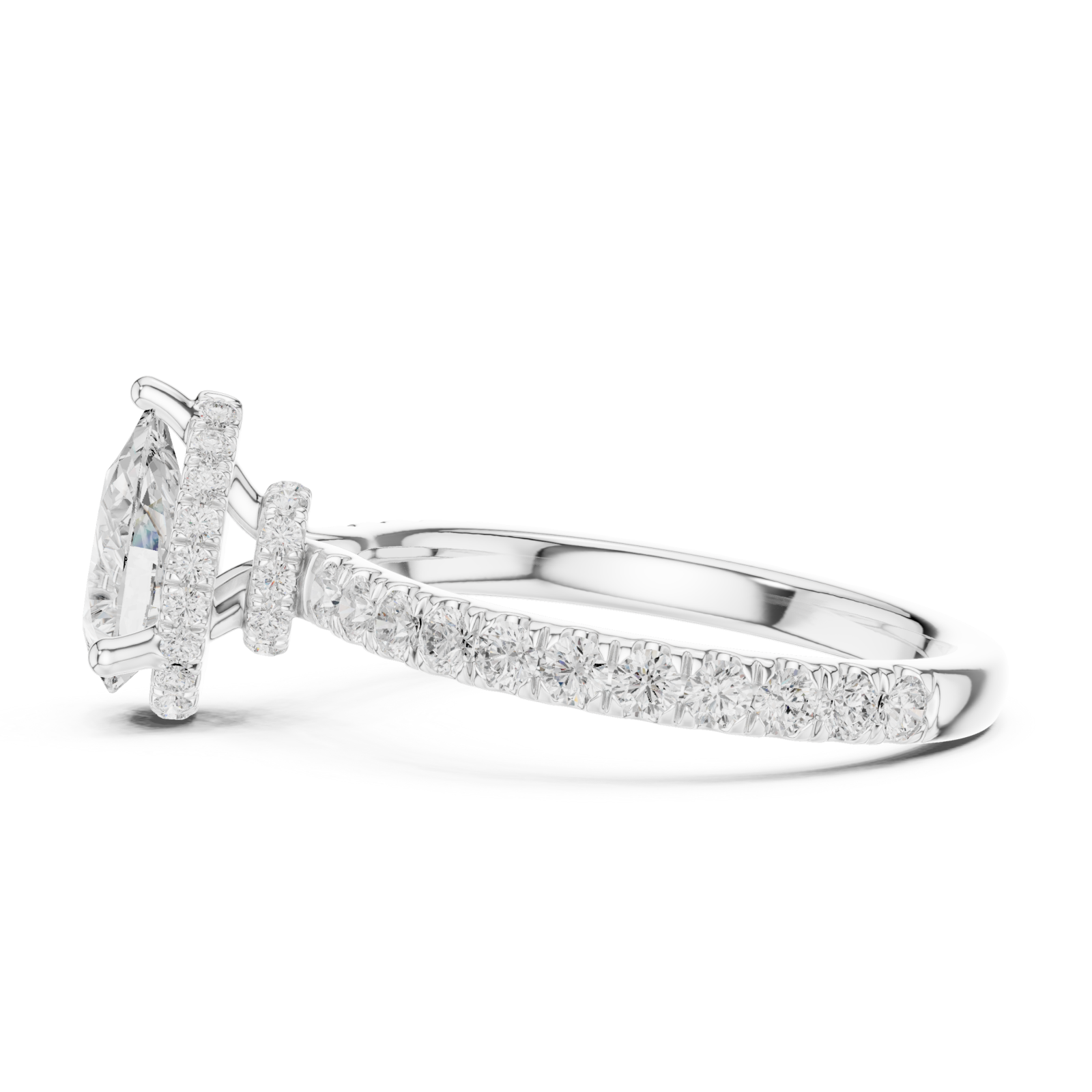  White Gold Radiant Teardrop Halo Engagement Ring Side View