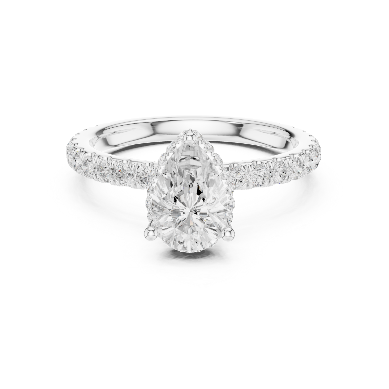  White Gold Radiant Teardrop Halo Engagement Ring Front View