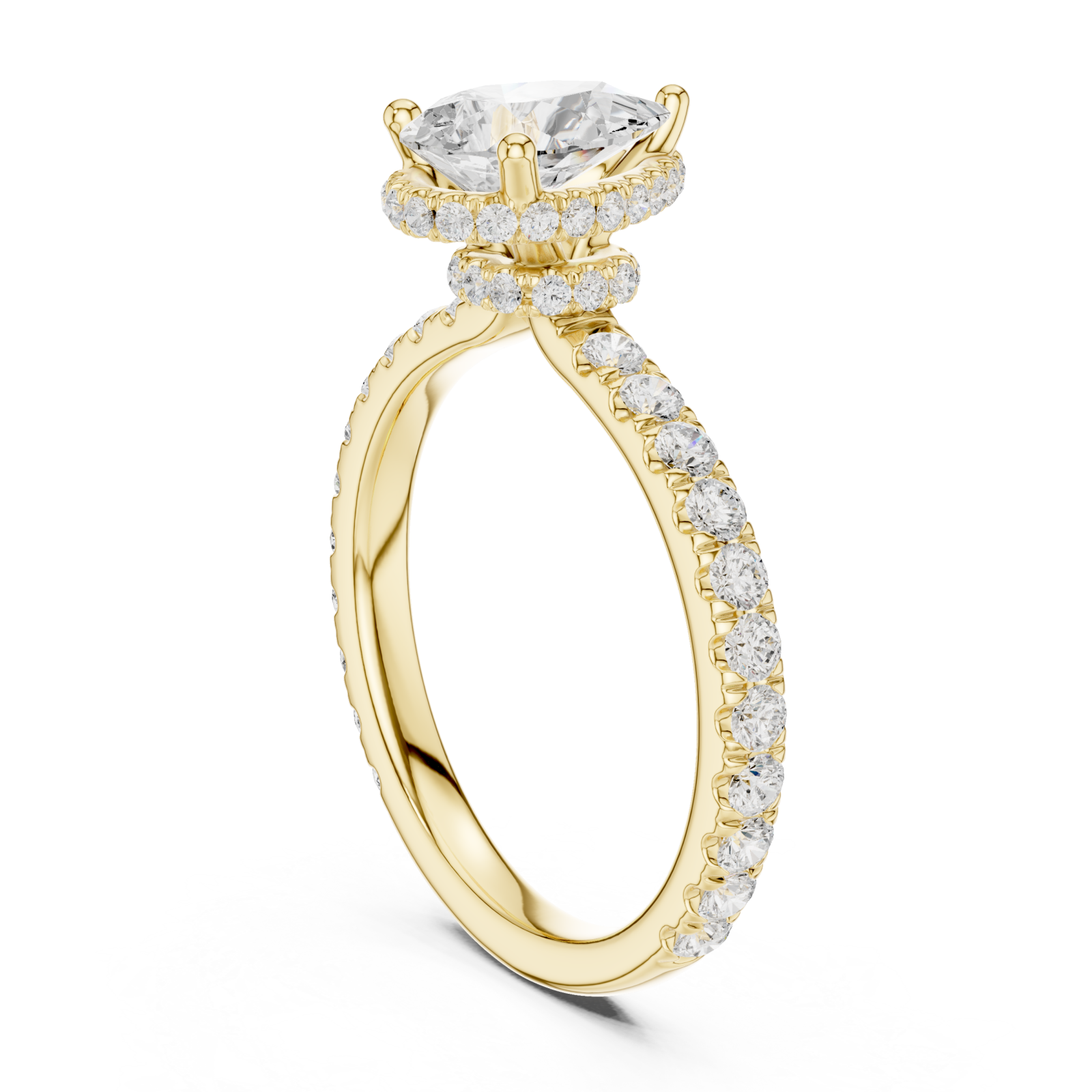  Gold Radiant Teardrop Halo Engagement Ring Left View