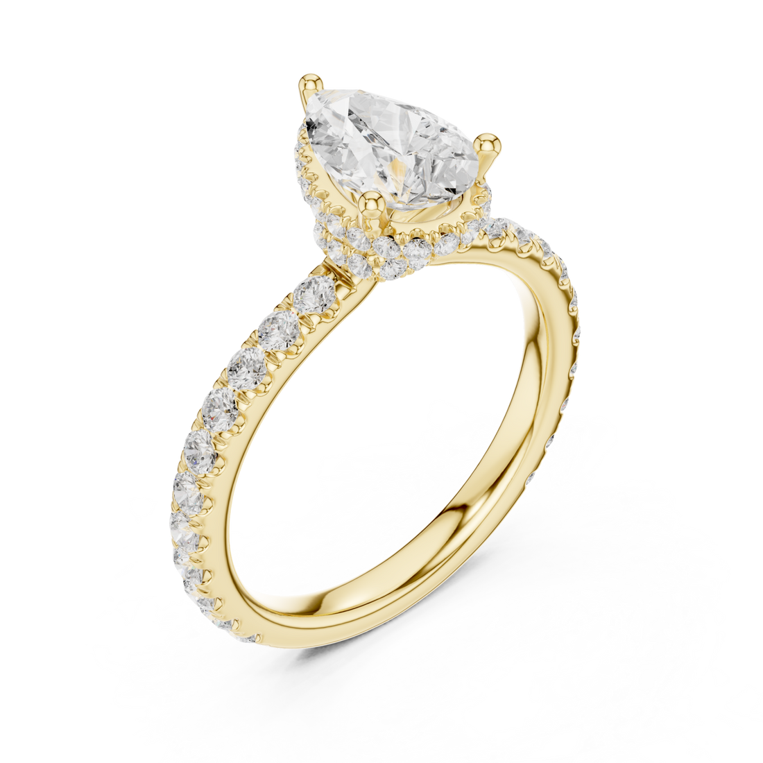 Gold Radiant Teardrop Halo Engagement Ring Right View