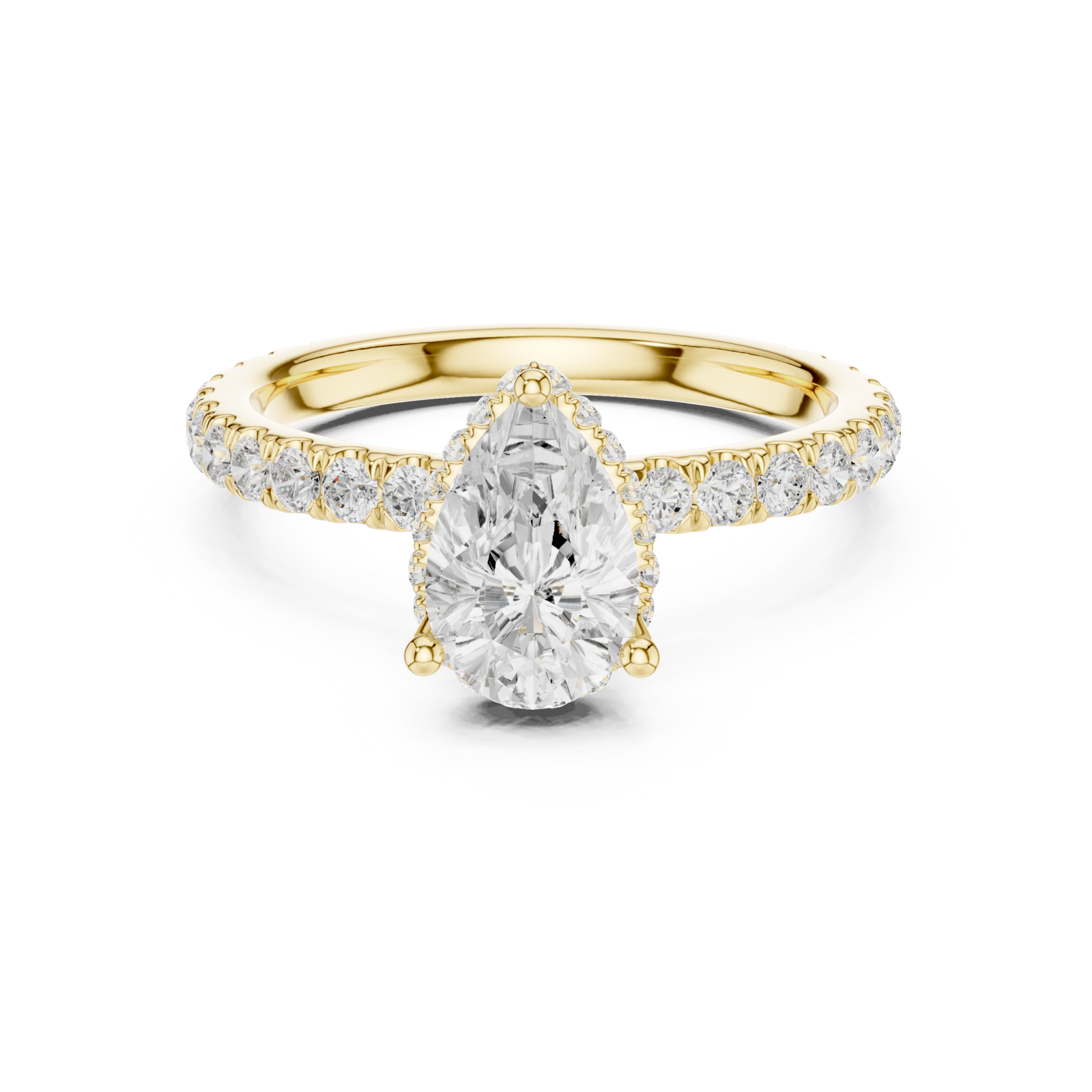  Gold Radiant Teardrop Halo Engagement Ring Front View