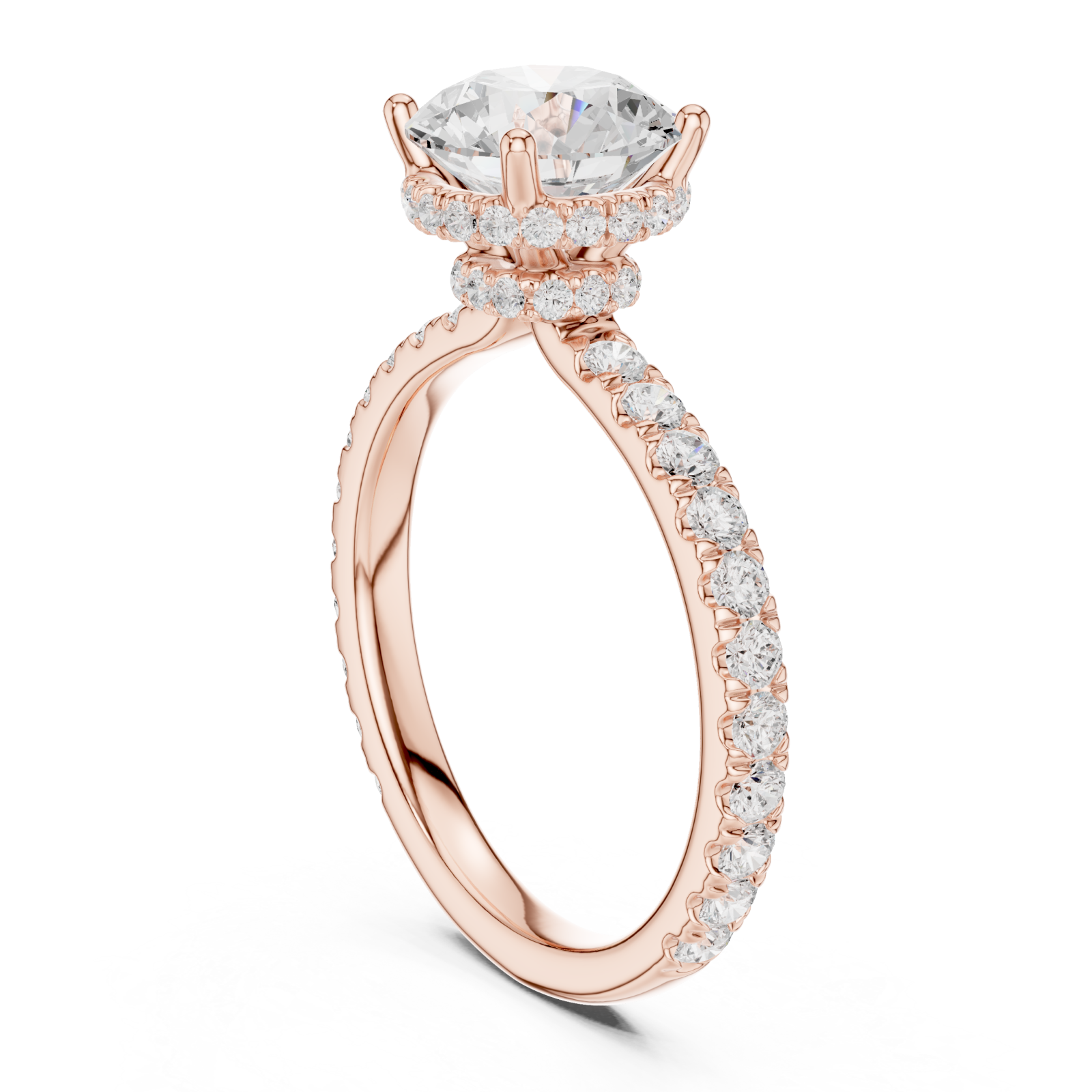  Rose Gold Radiance Halo Statement Engagement Ring Left View