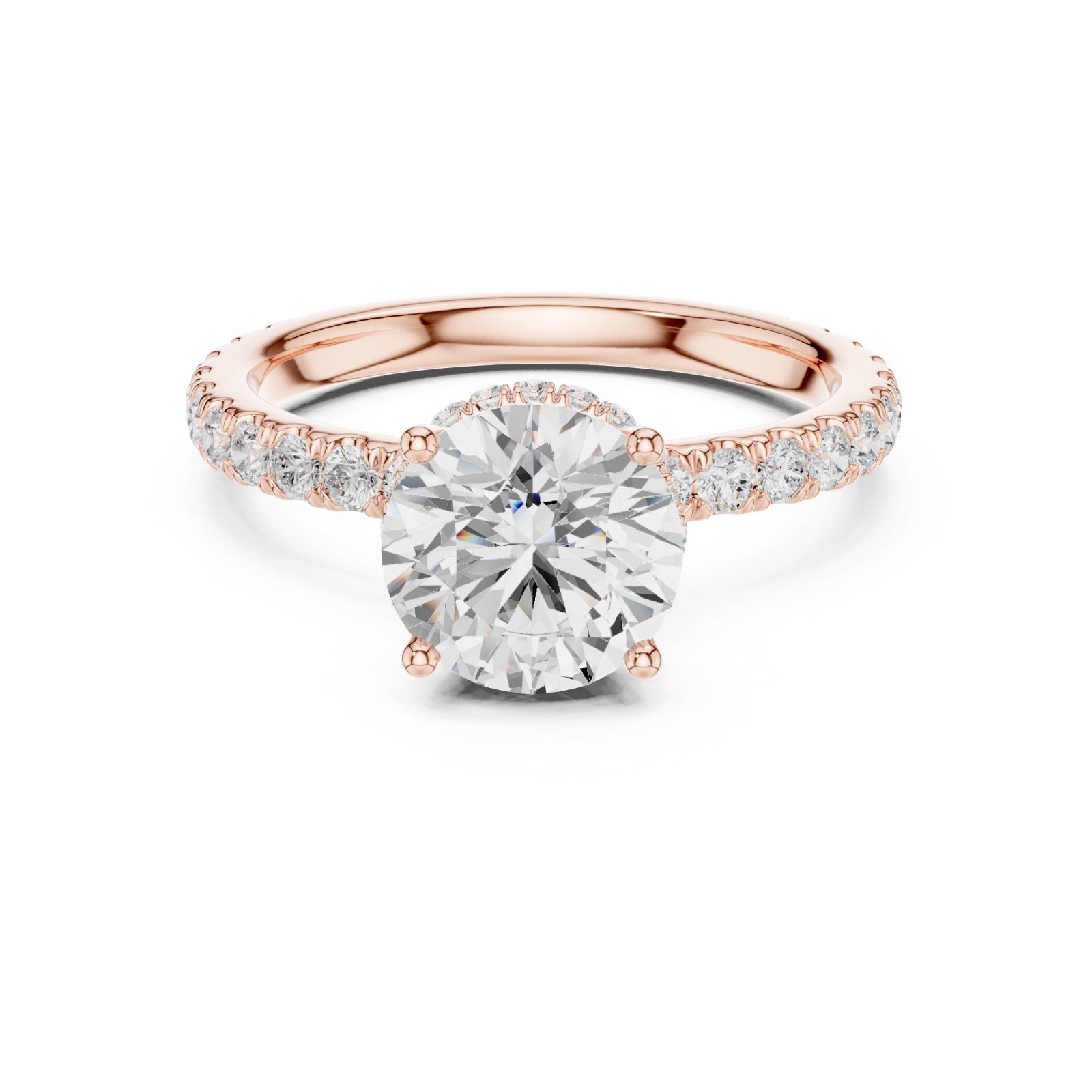  Rose Gold Radiance Halo Statement Engagement Ring Front View