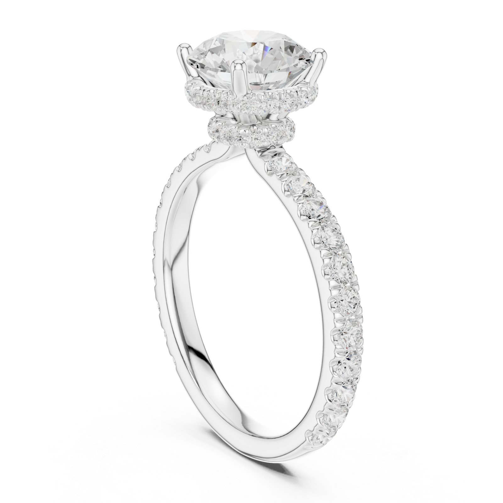  White Gold Radiance Halo Statement Engagement Ring Left View