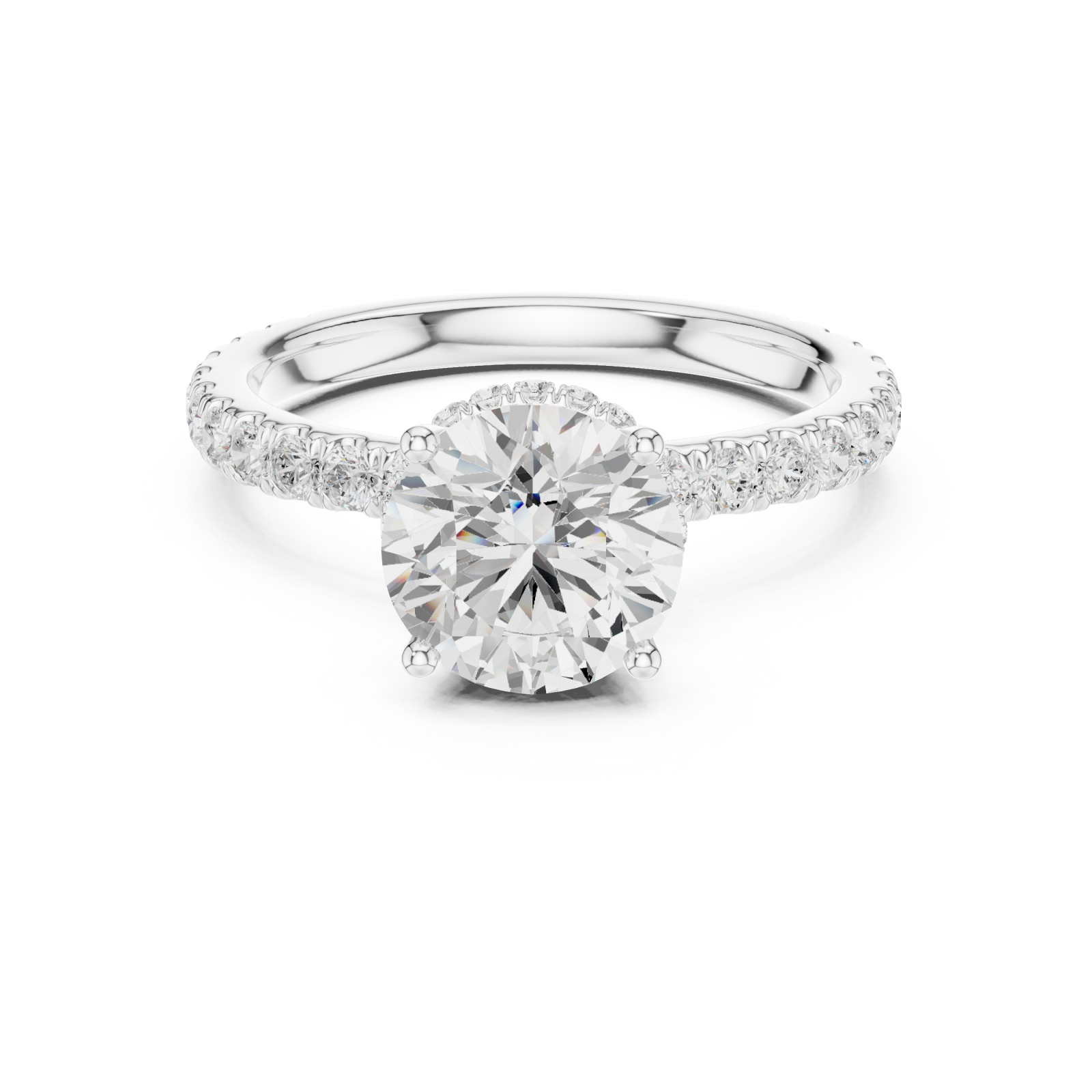  White Gold Radiance Halo Statement Engagement Ring Front View