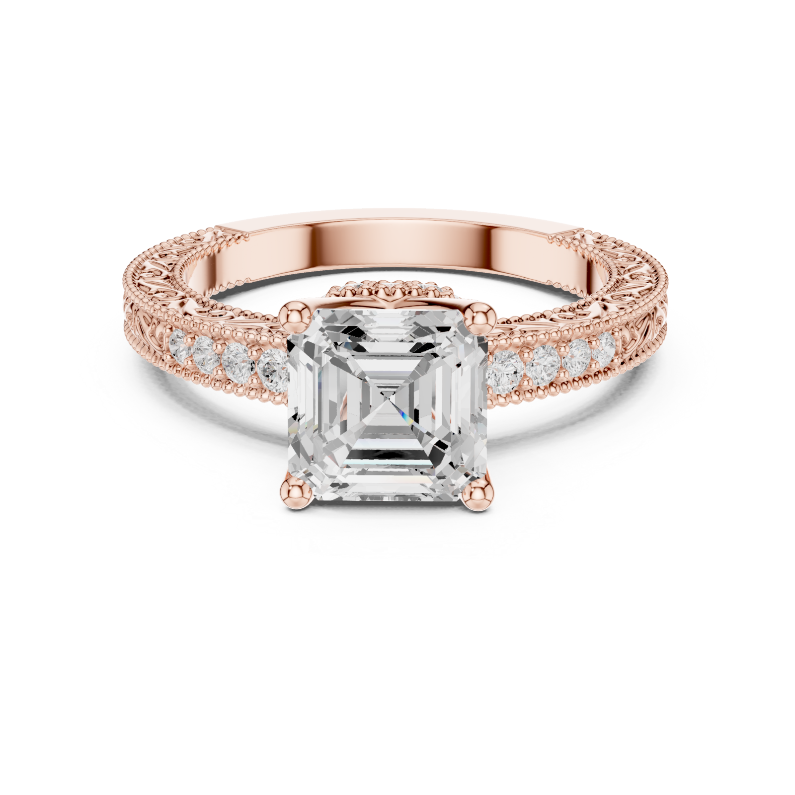  Rose Gold Regal Crown Solitaire Ring Front View