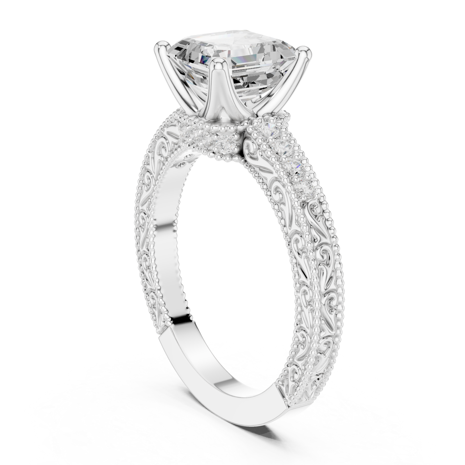  White Gold Regal Crown Solitaire Ring Left View