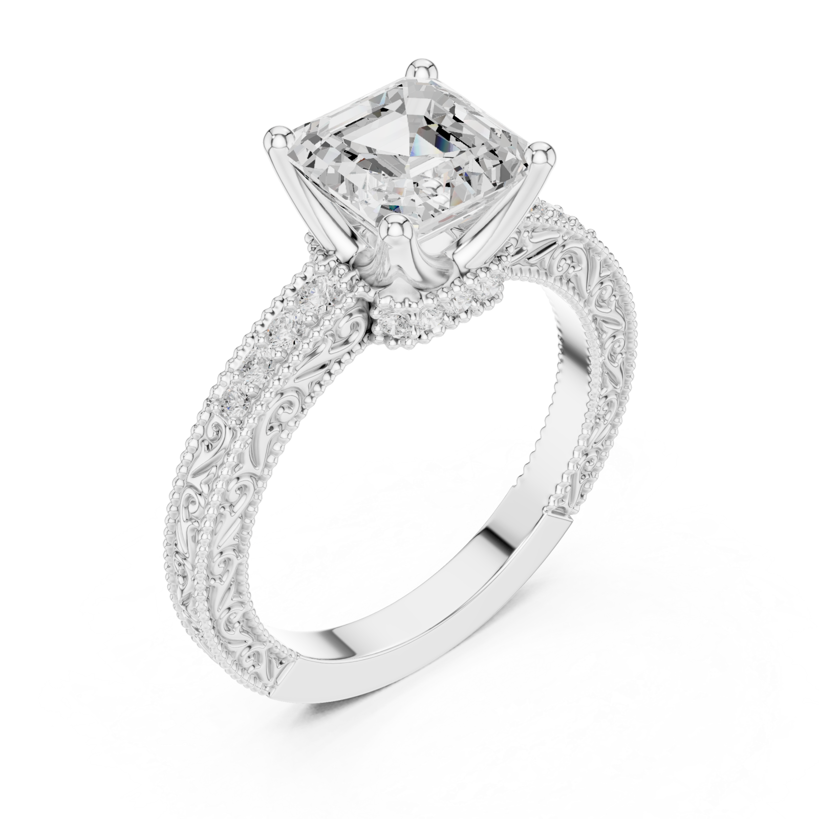  White Gold Regal Crown Solitaire Ring Right View