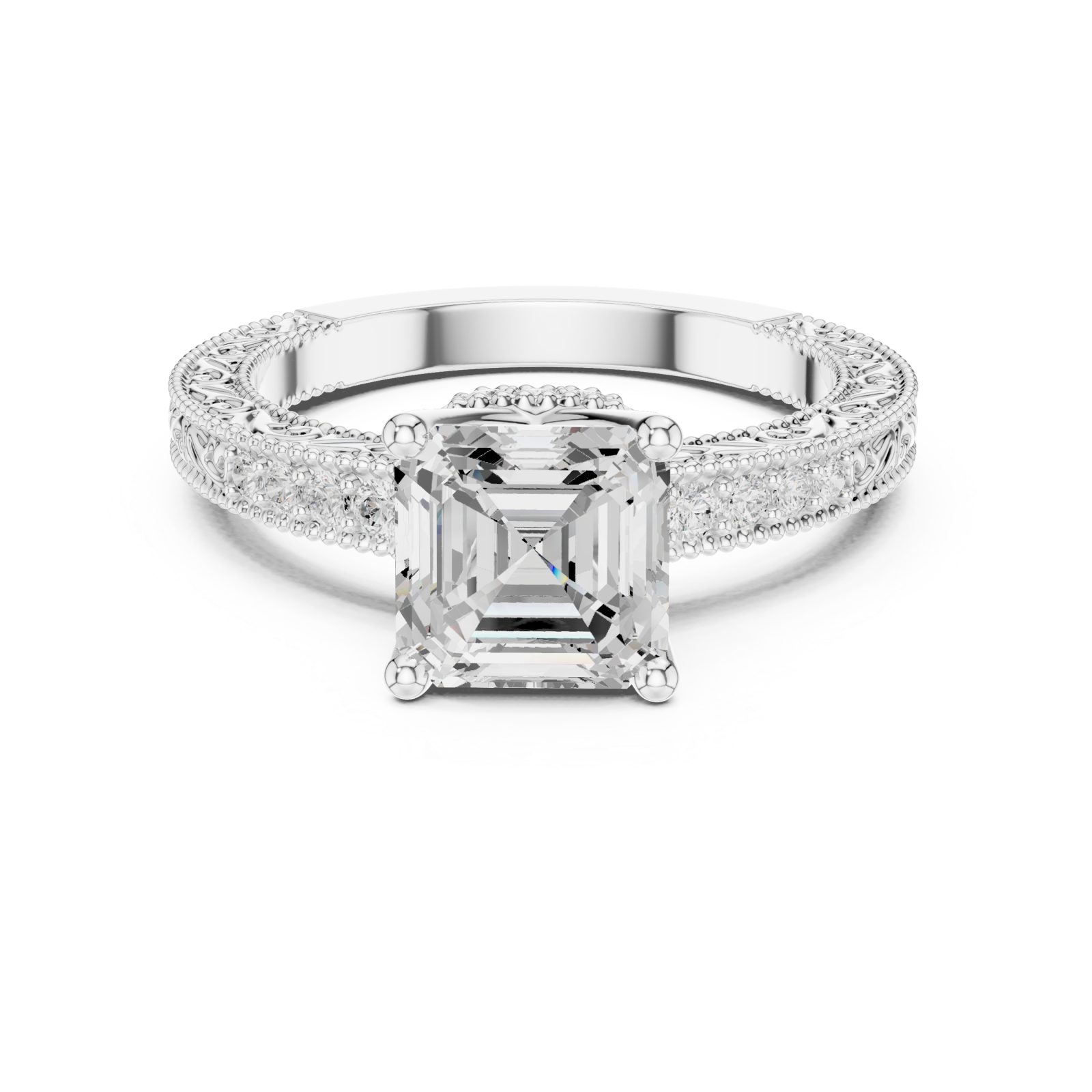  White Gold Regal Crown Solitaire Ring Front View