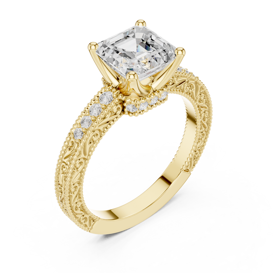 Gold Regal Crown Solitaire Ring Right View