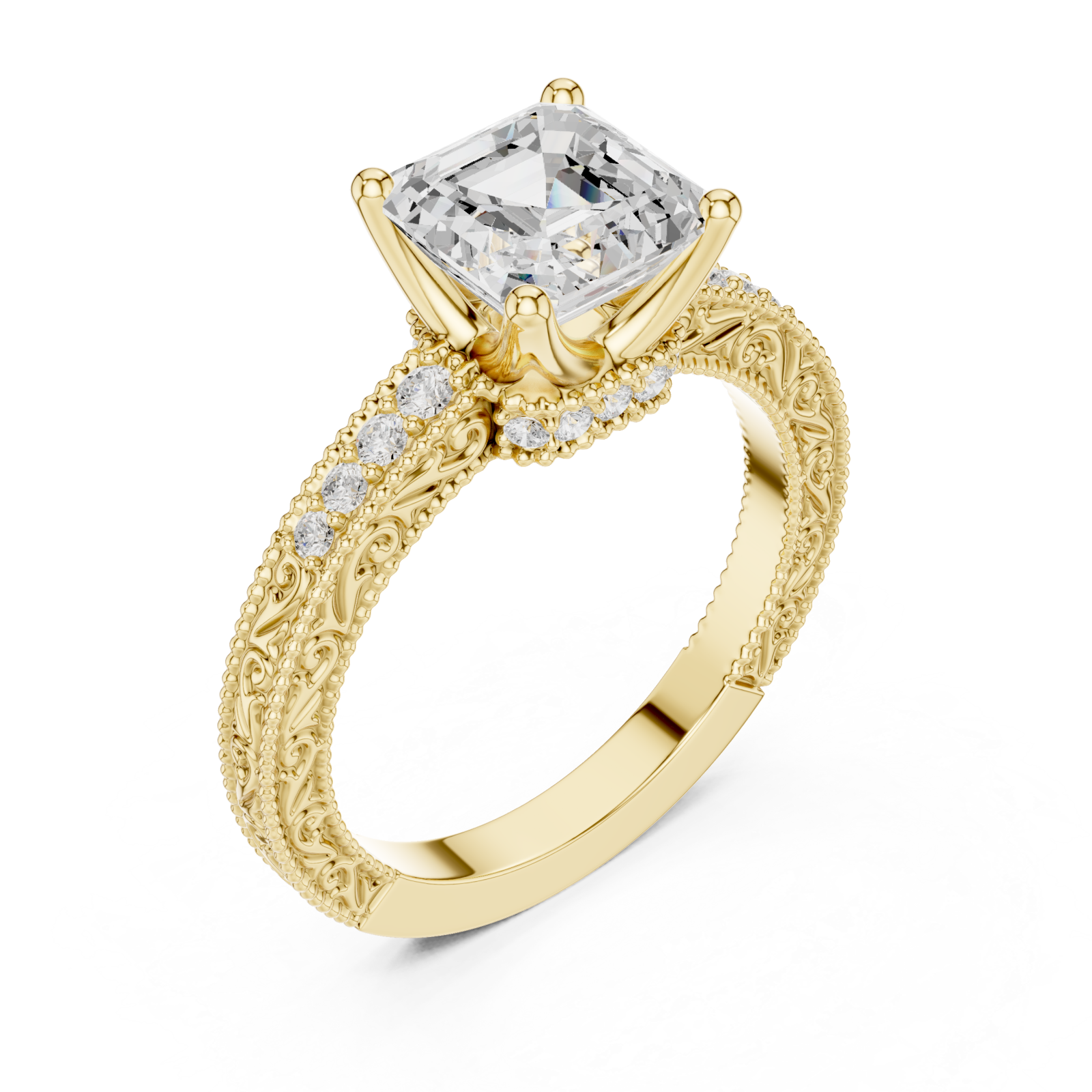 Gold Regal Crown Solitaire Ring Right View
