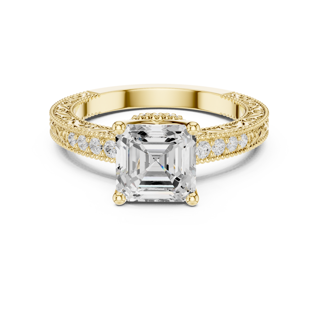 Gold Regal Crown Solitaire Ring Right View