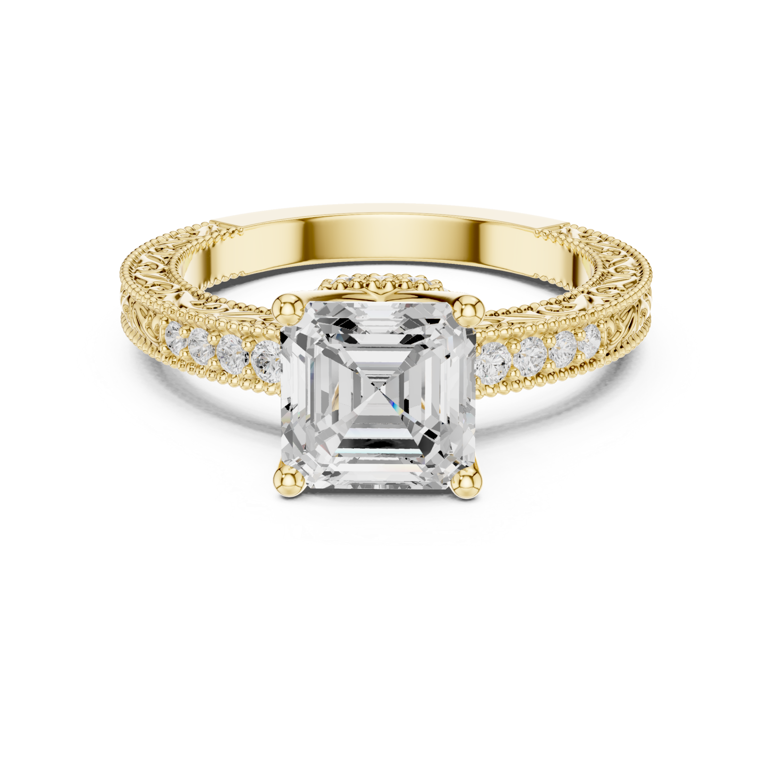  Gold Regal Crown Solitaire Ring Front View