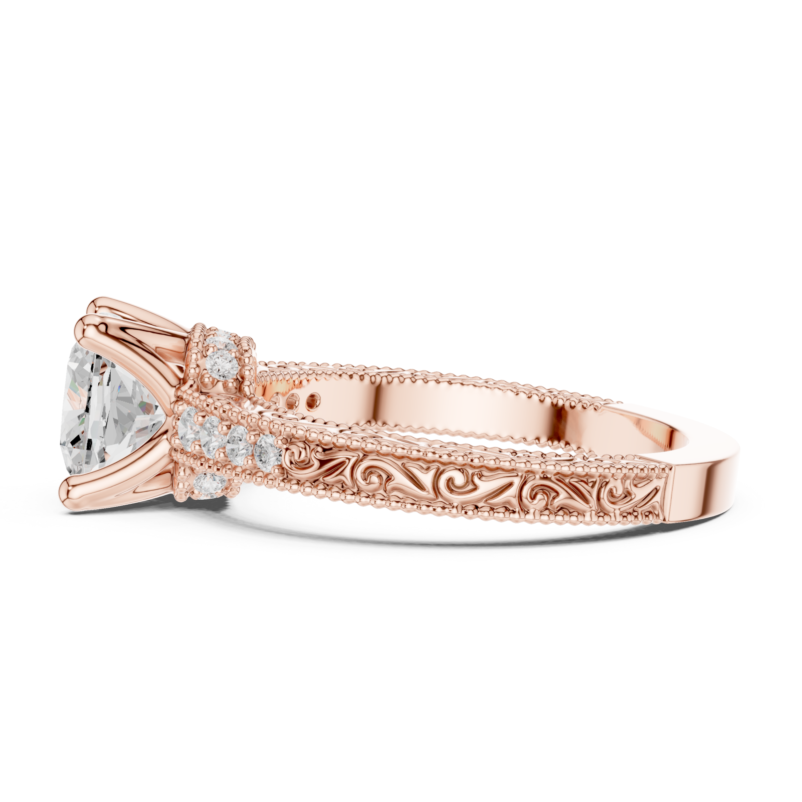  Rose Gold Regal Crest Solitaire Ring Side View