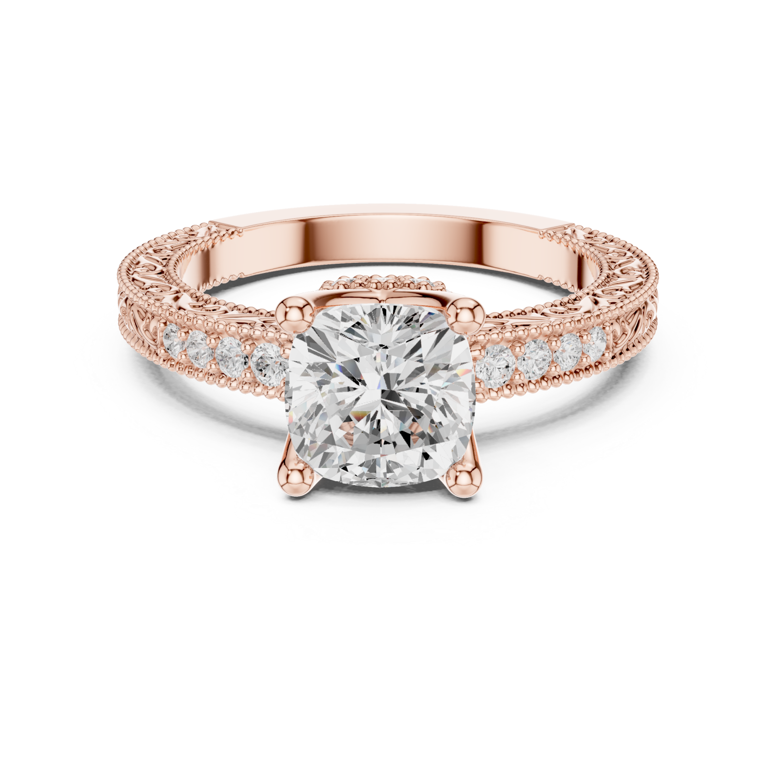  Rose Gold Regal Crest Solitaire Ring Front View