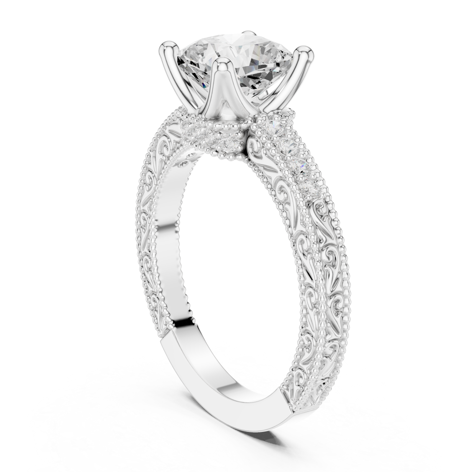  White Gold Regal Crest Solitaire Ring Left View