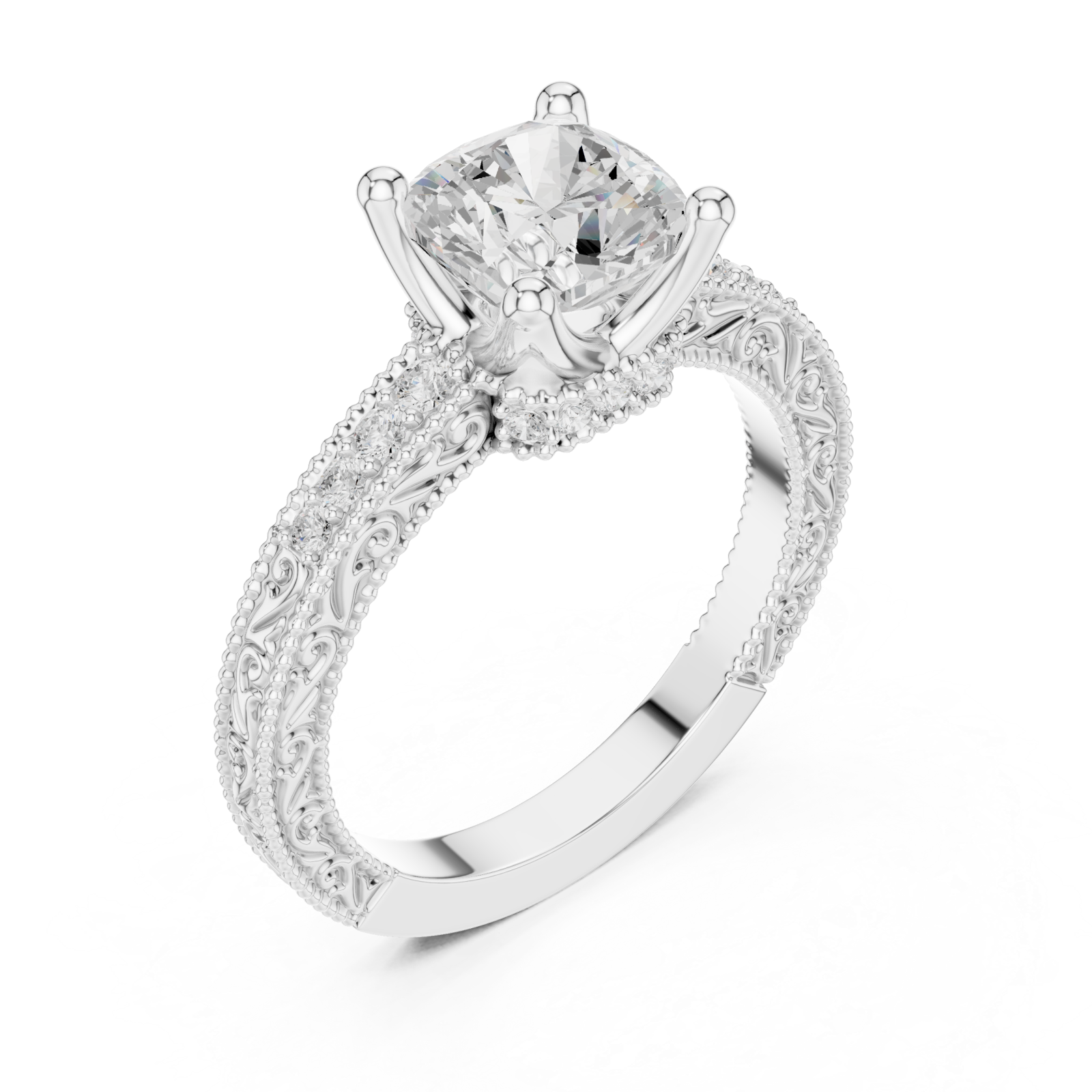  White Gold Regal Crest Solitaire Ring Right View