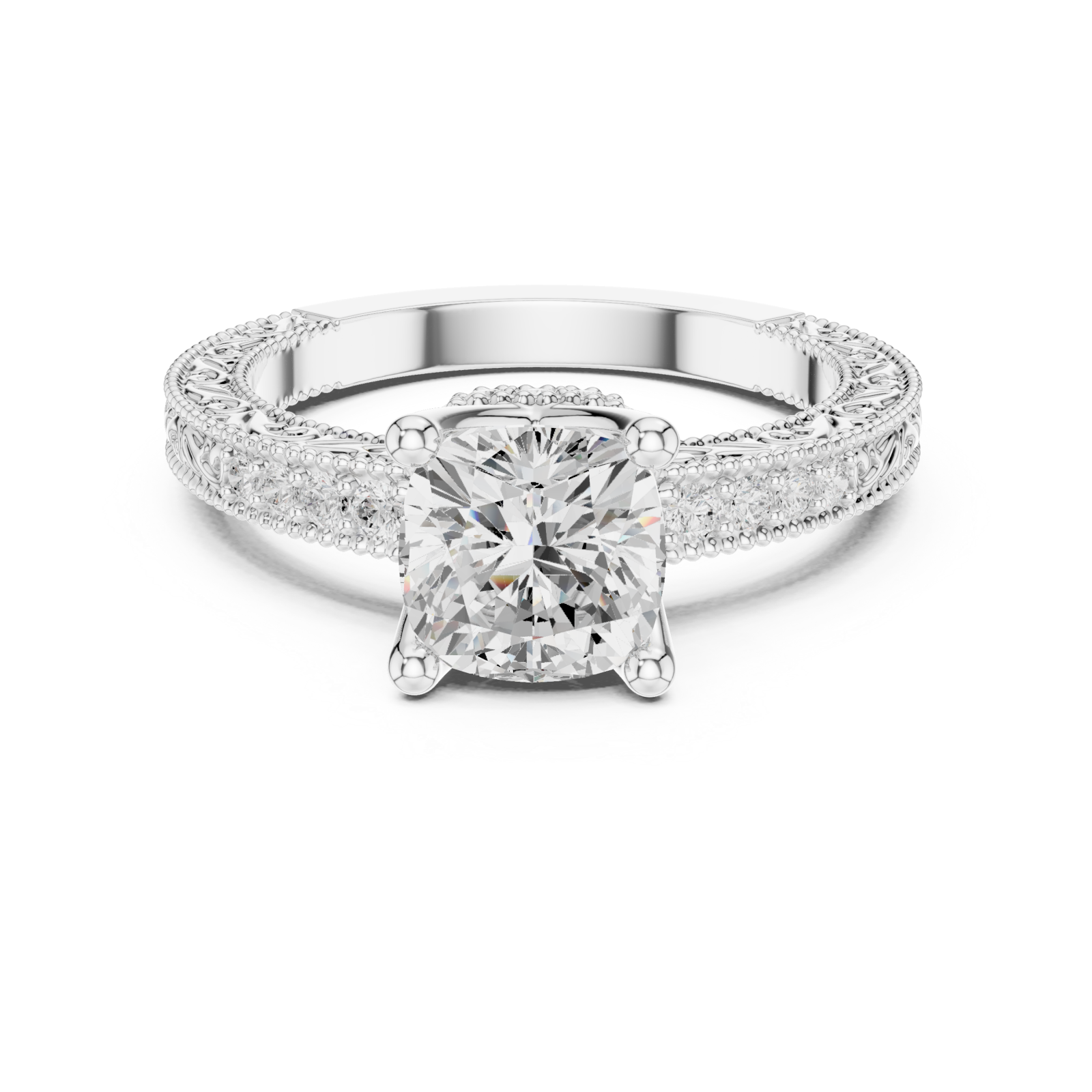  White Gold Regal Crest Solitaire Ring Front View