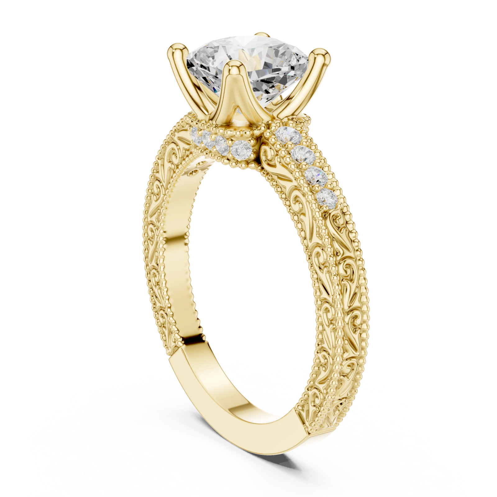  Gold Regal Crest Solitaire Ring Left View