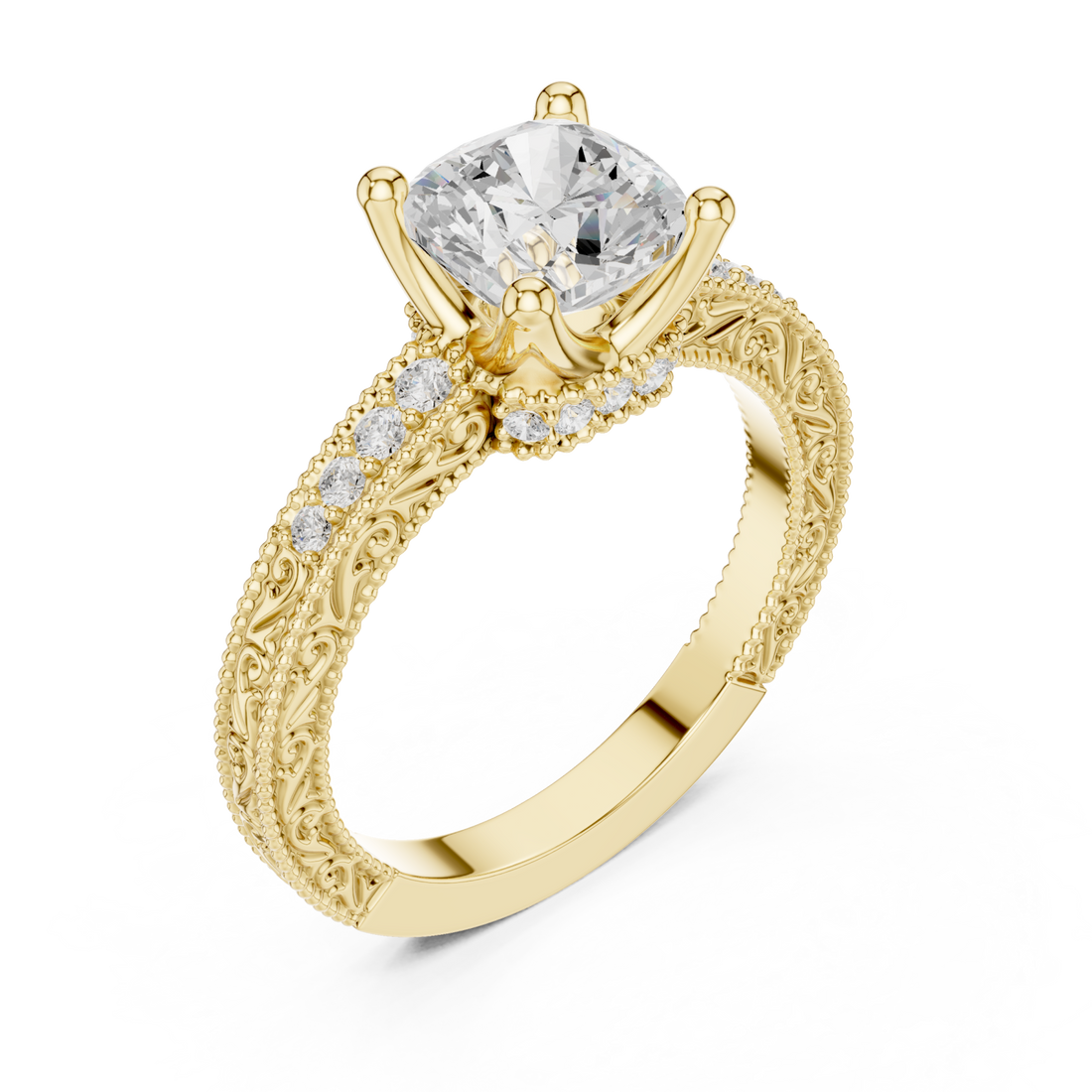 Gold Regal Crest Solitaire Ring Right View