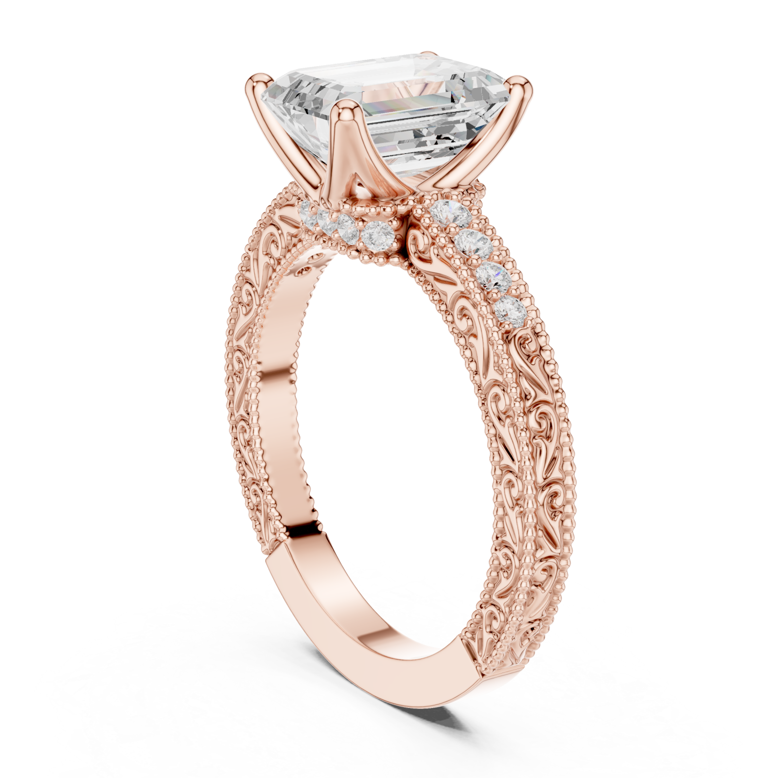  Rose Gold Regency Embellished Band Ring Left View