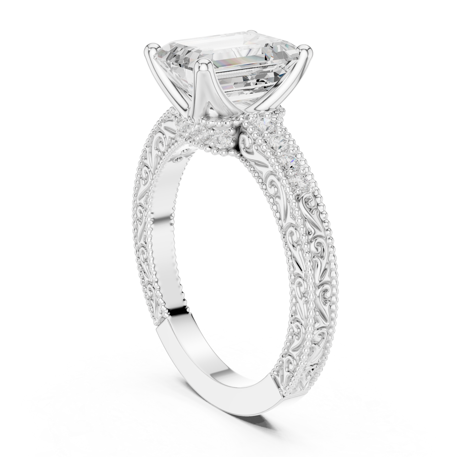  White Gold Regency Embellished Band Ring Left View