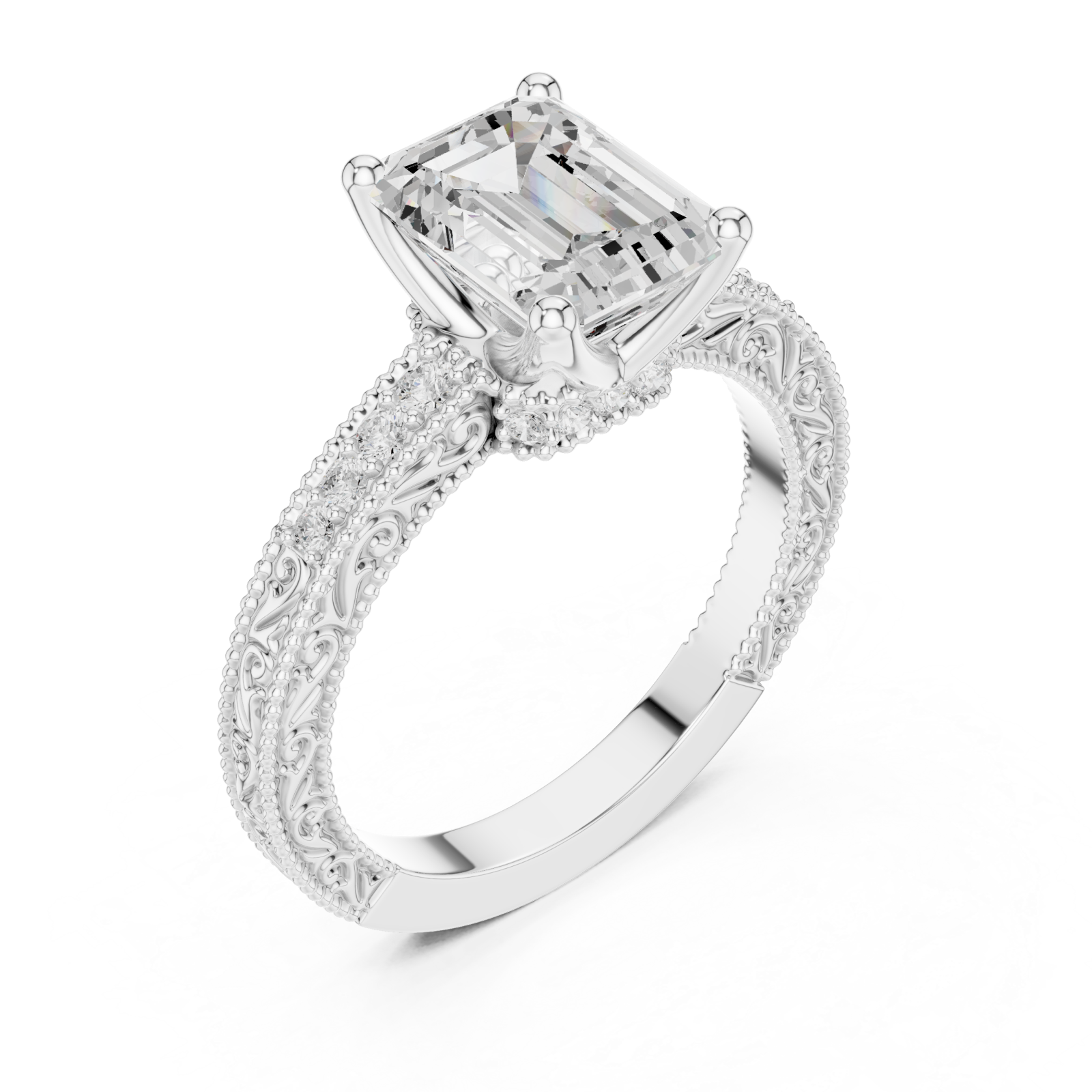  White Gold Regency Embellished Band Ring Right View