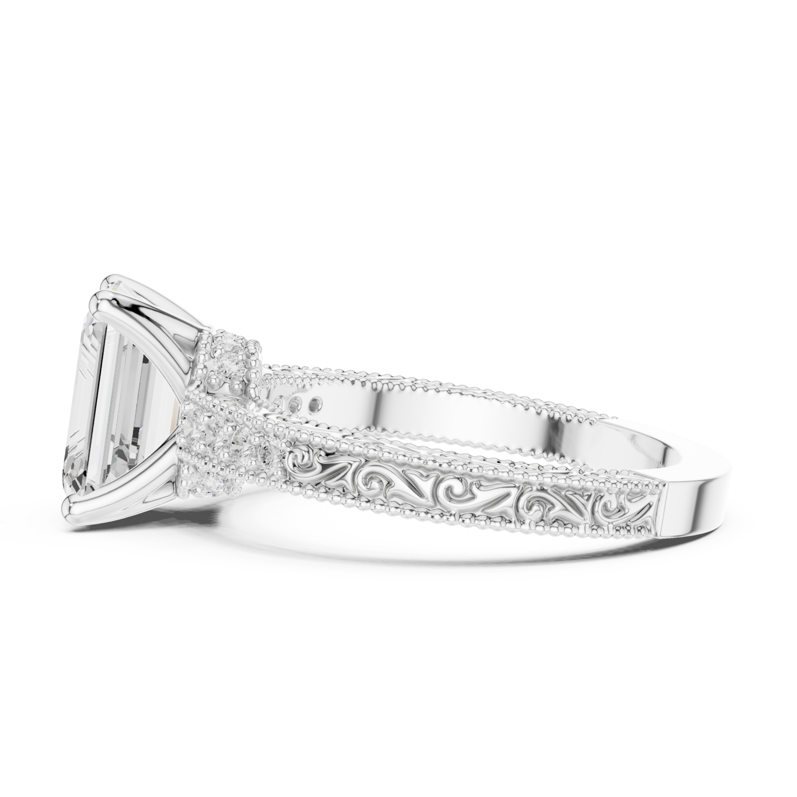  White Gold Regency Embellished Band Ring Side View
