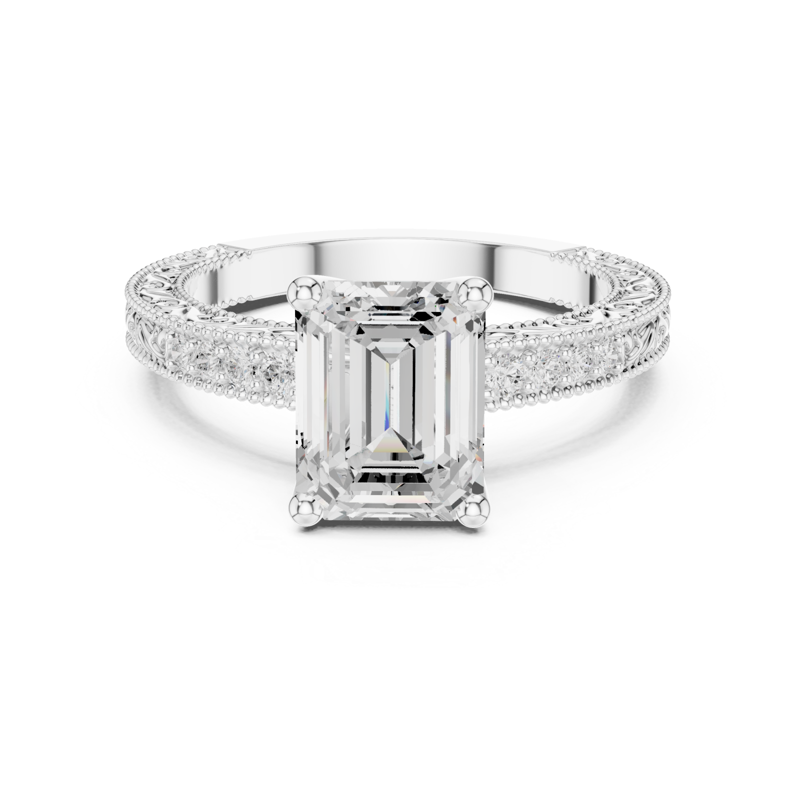  White Gold Regency Embellished Band Ring Front View