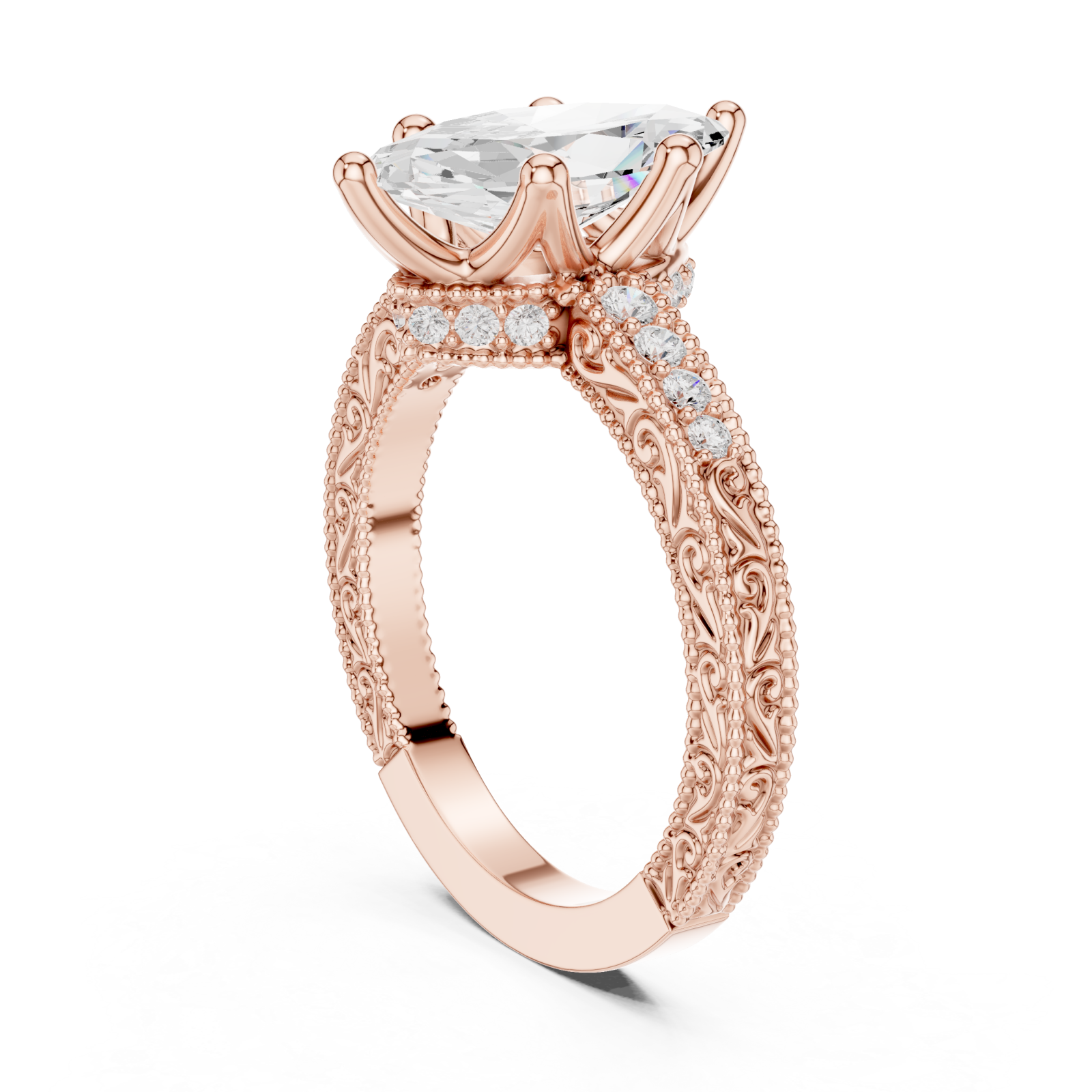  Rose Gold Petal Flourish Halo Ring Left View