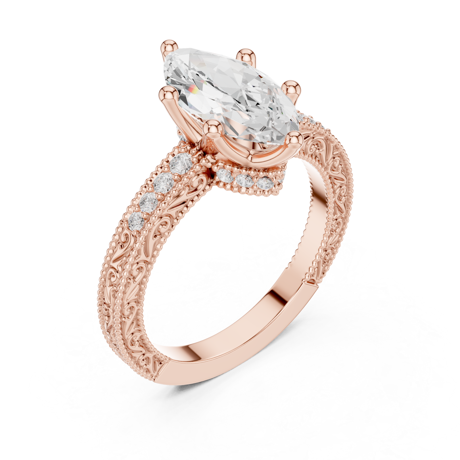  Rose Gold Petal Flourish Halo Ring Right View
