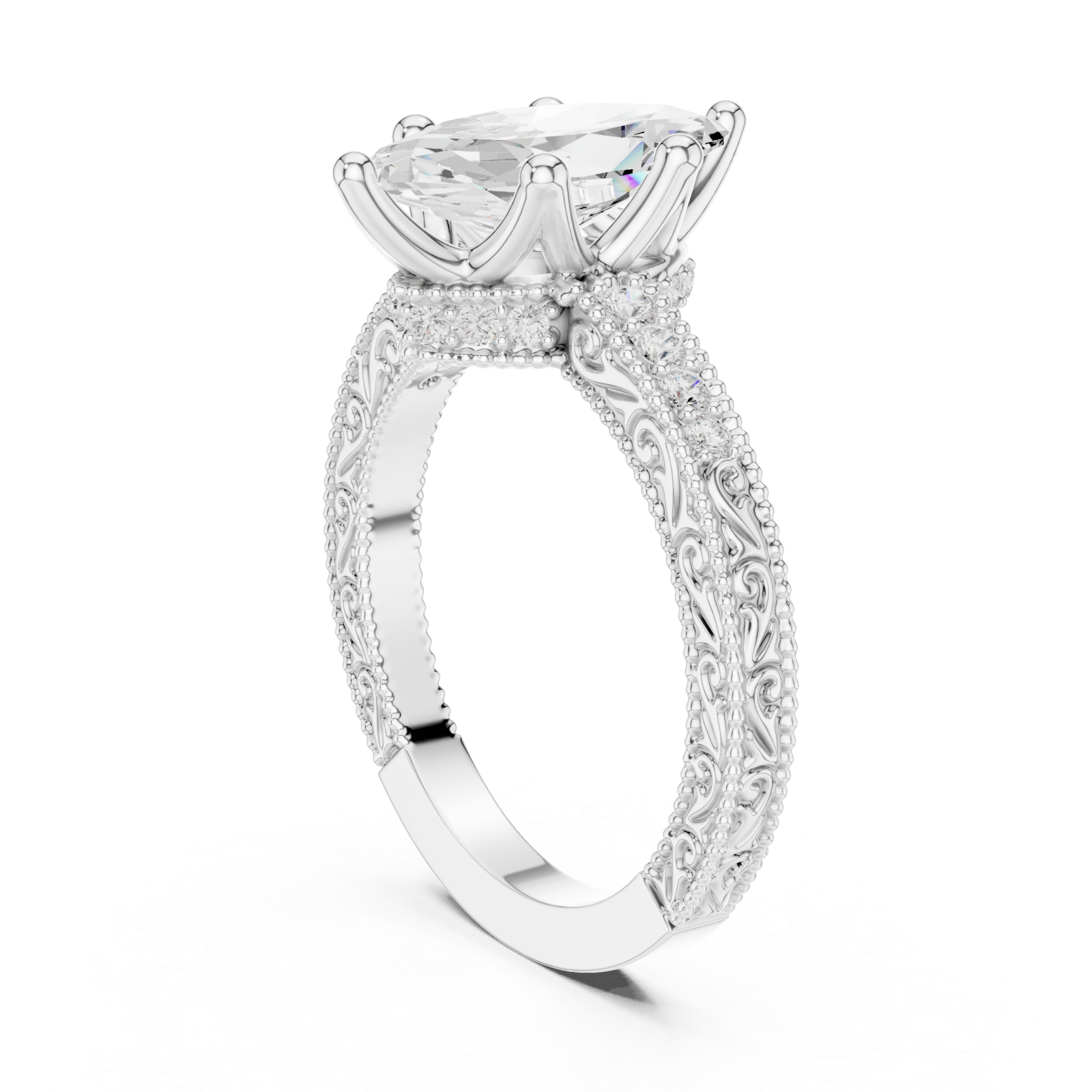  White Gold Petal Flourish Halo Ring Left View