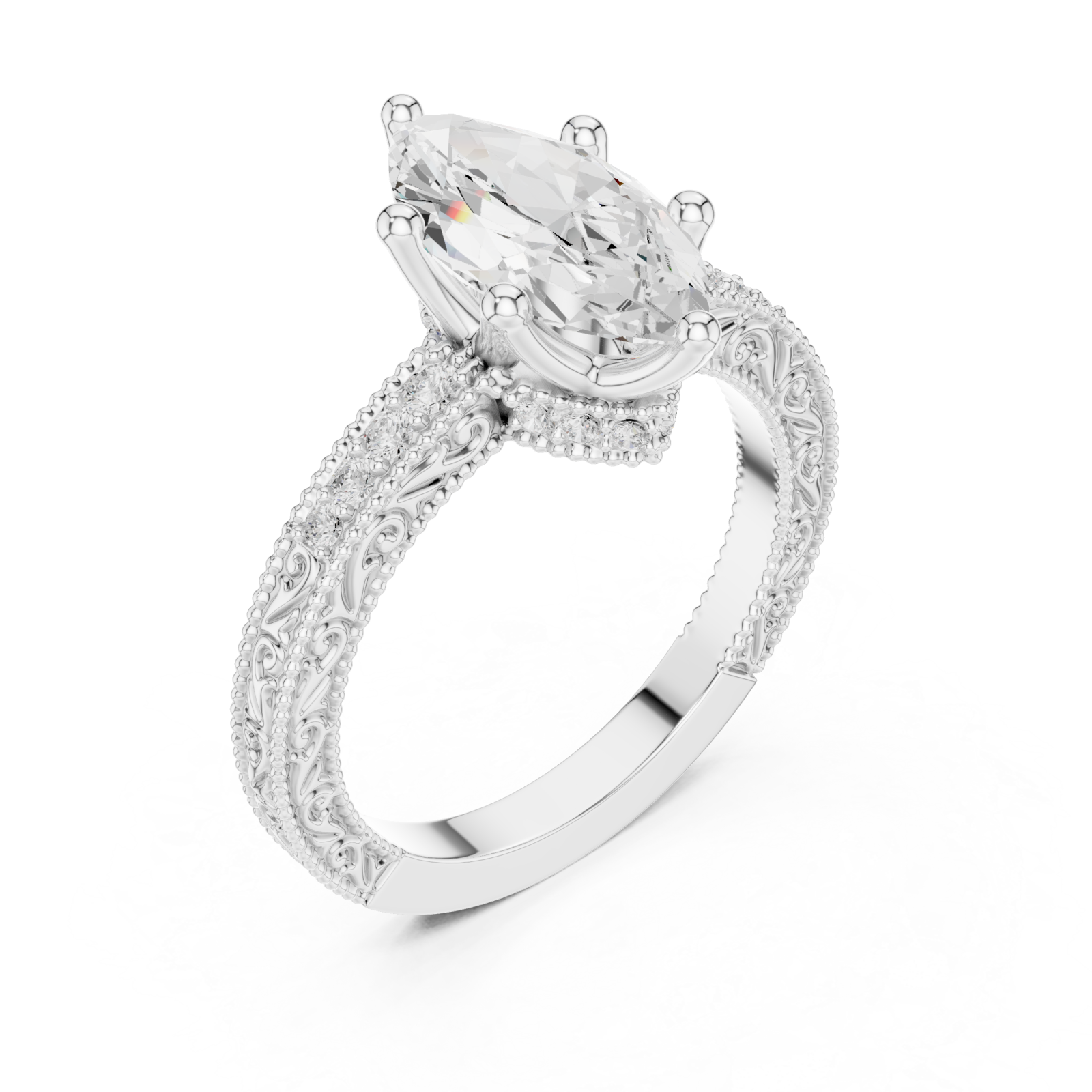  White Gold Petal Flourish Halo Ring Right View