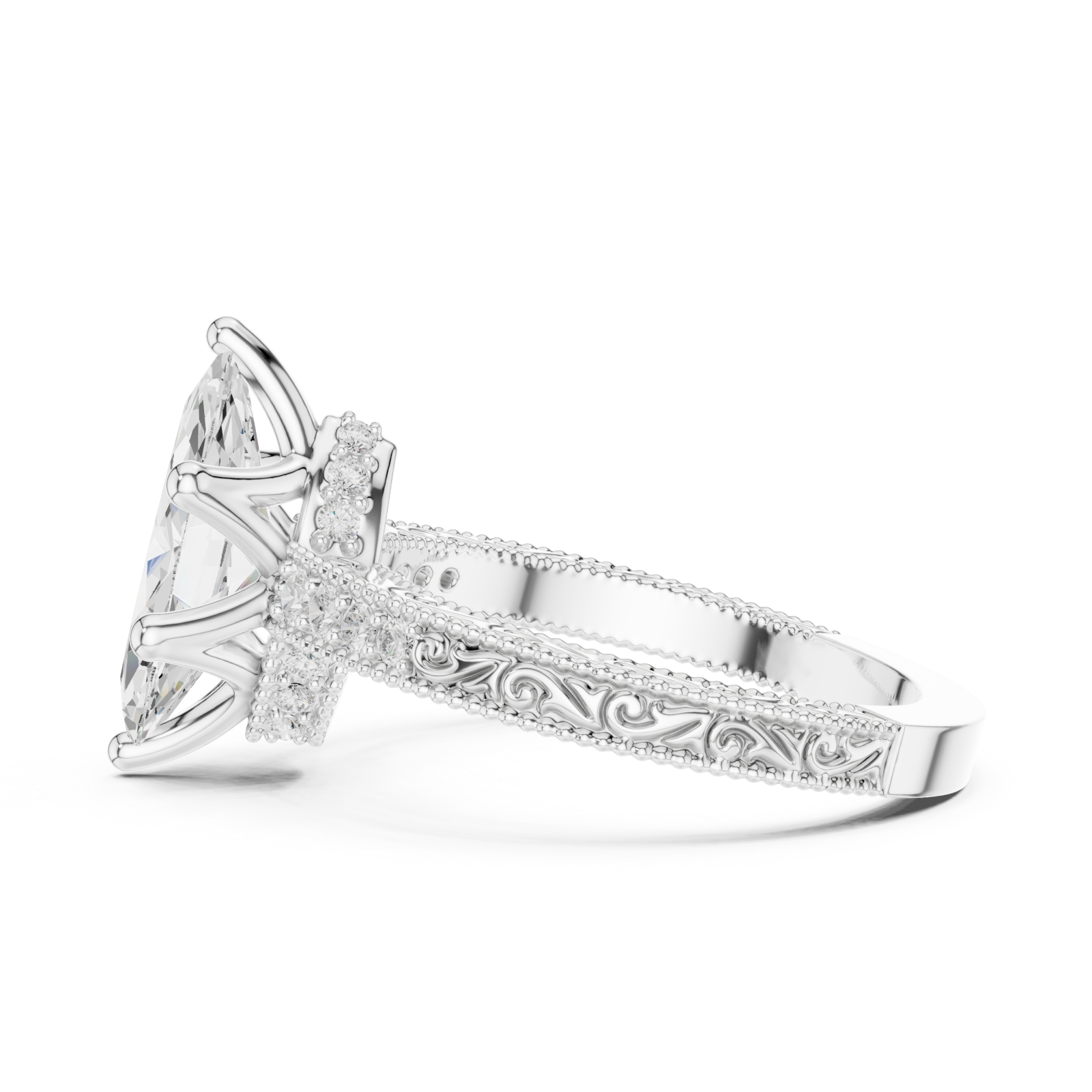  White Gold Petal Flourish Halo Ring Side View