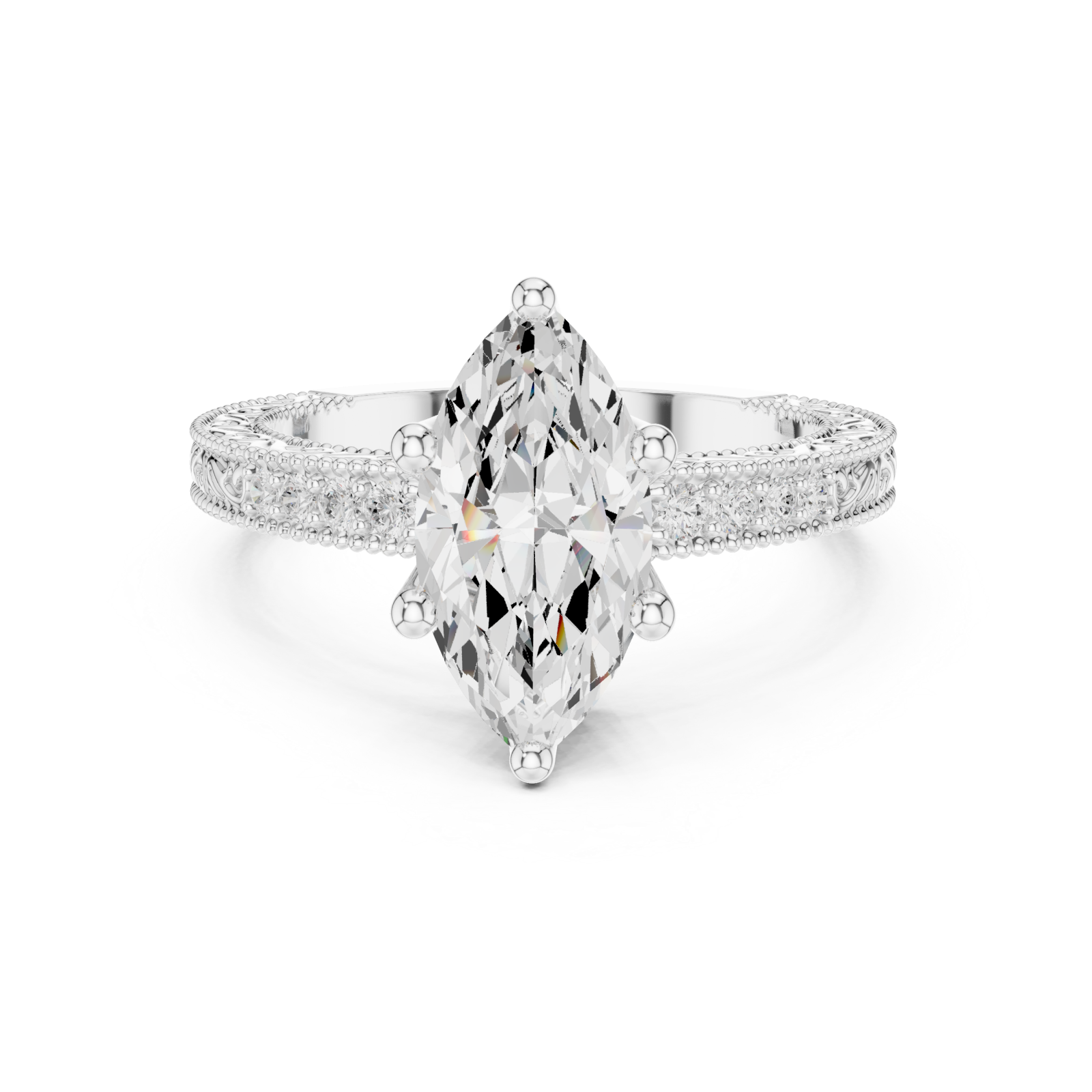  White Gold Petal Flourish Halo Ring Front View