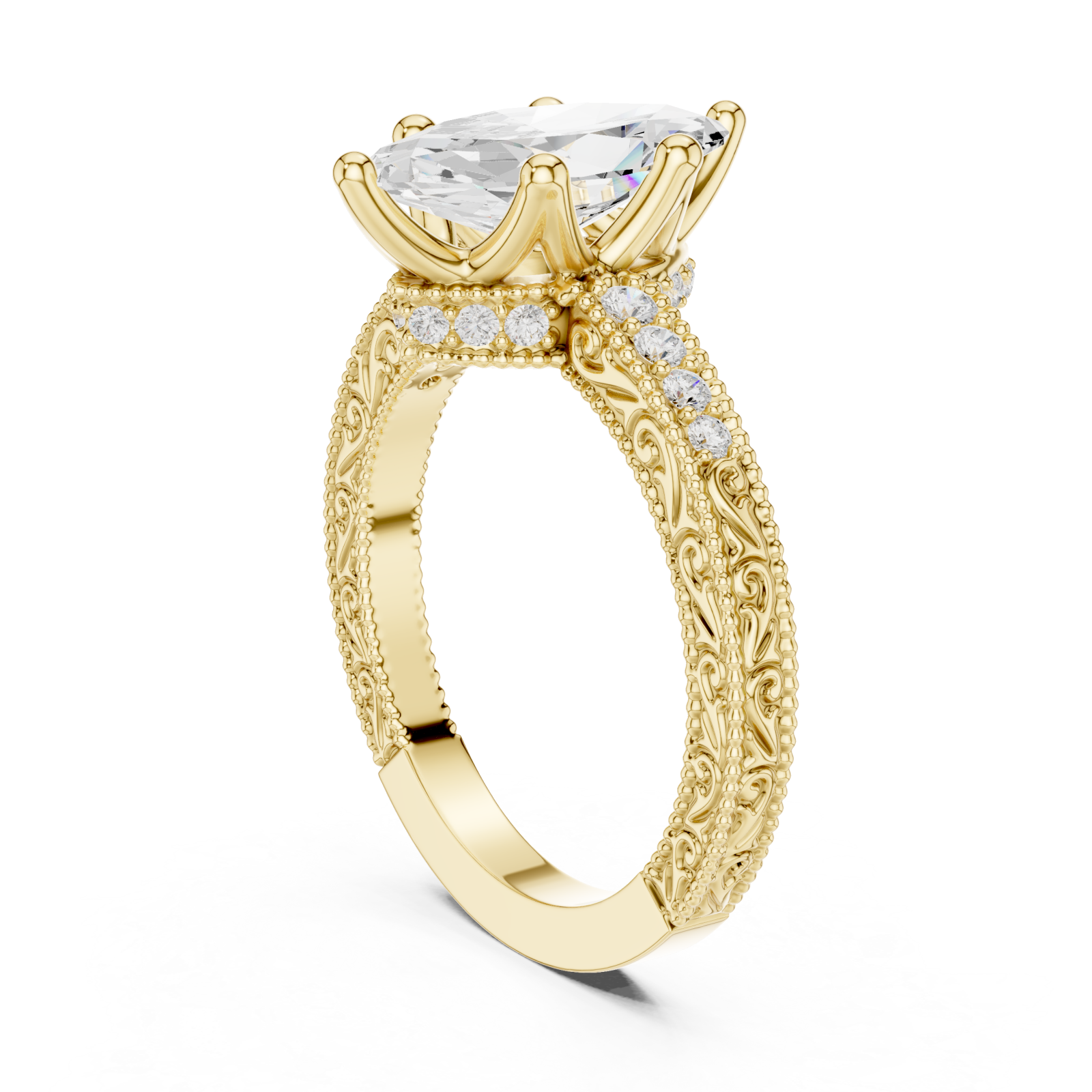  Gold Petal Flourish Halo Ring Left View