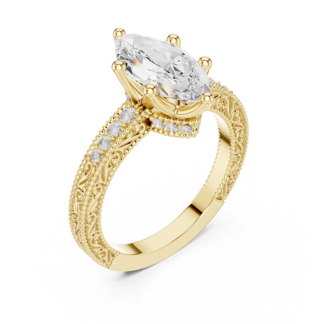 Gold Petal Flourish Halo Ring Right View