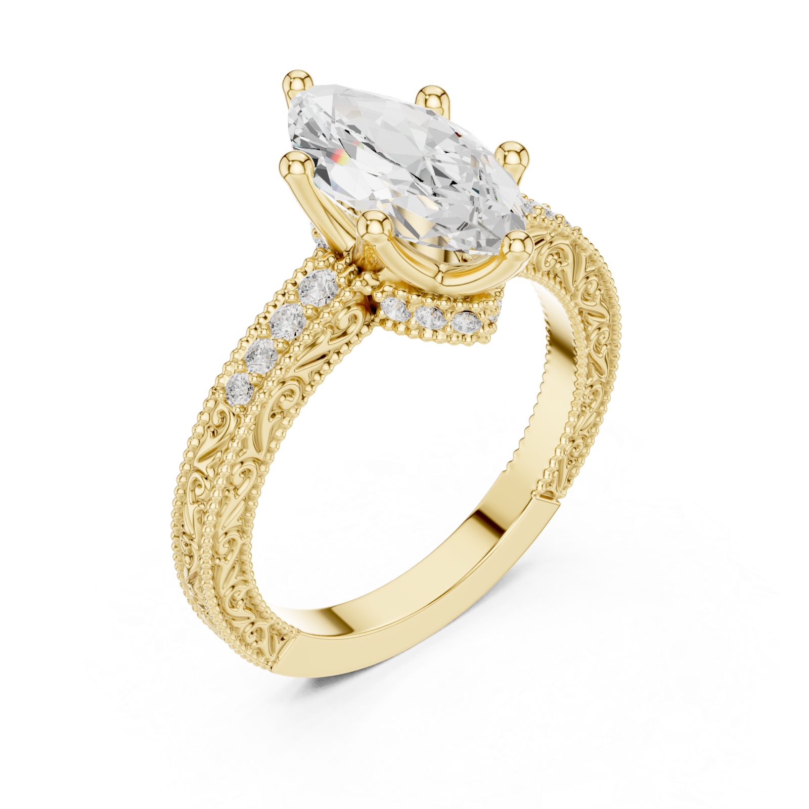 Gold Petal Flourish Halo Ring Right View