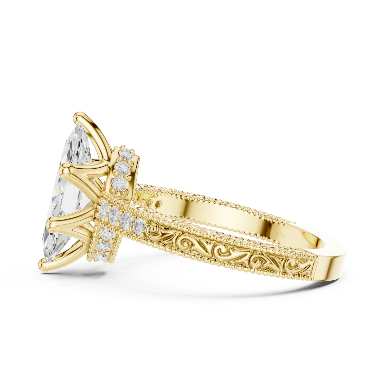  Gold Petal Flourish Halo Ring Side View