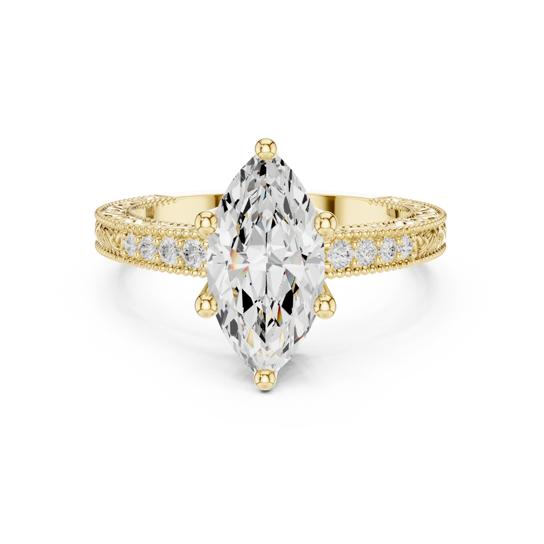 Gold Petal Flourish Halo Ring Right View
