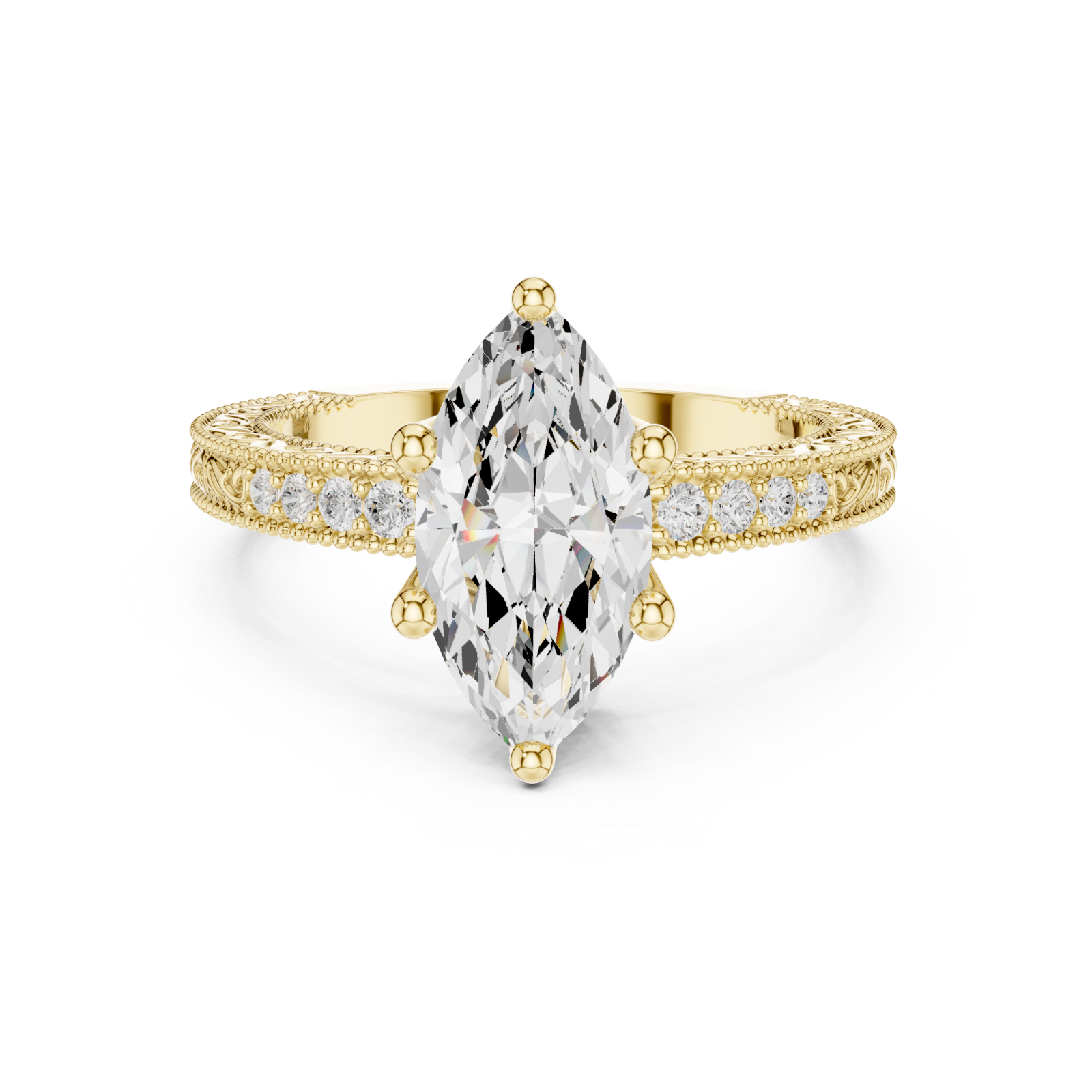  Gold Petal Flourish Halo Ring Front View