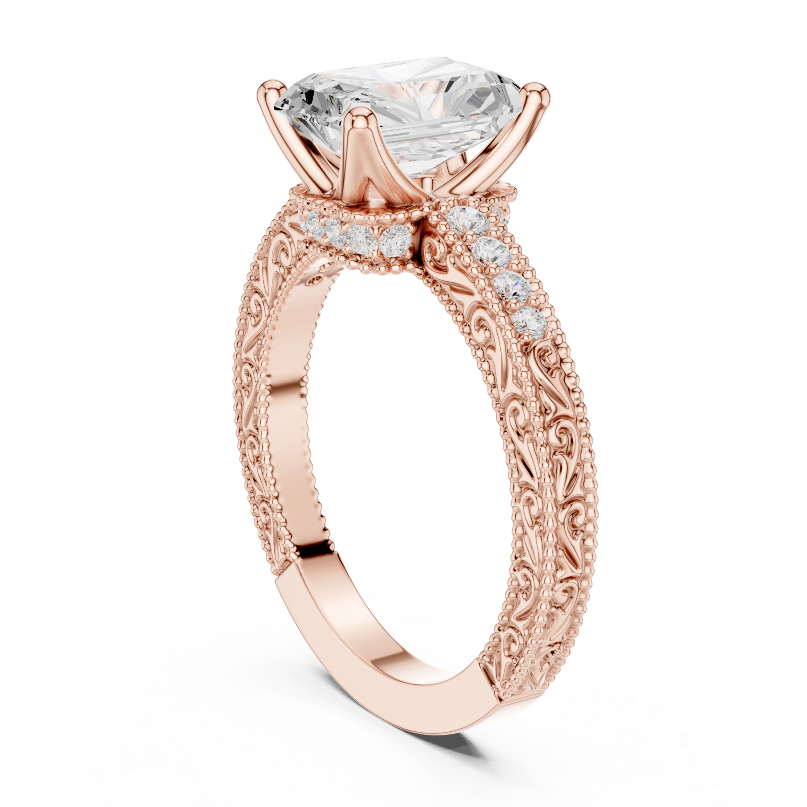  Rose Gold Heirloom Regal Embellished Band Ring Left View
