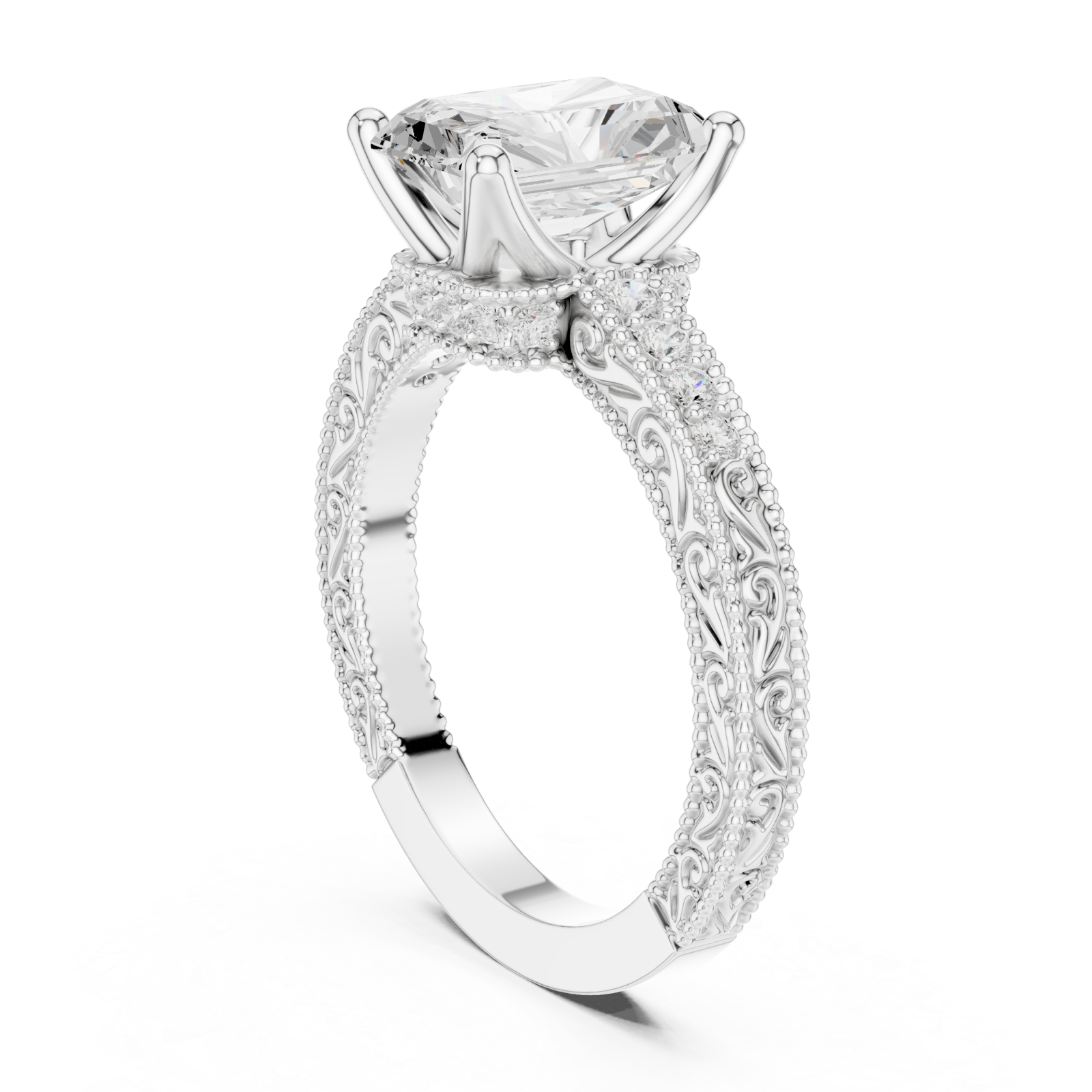  White Gold Heirloom Regal Embellished Band Ring Left View