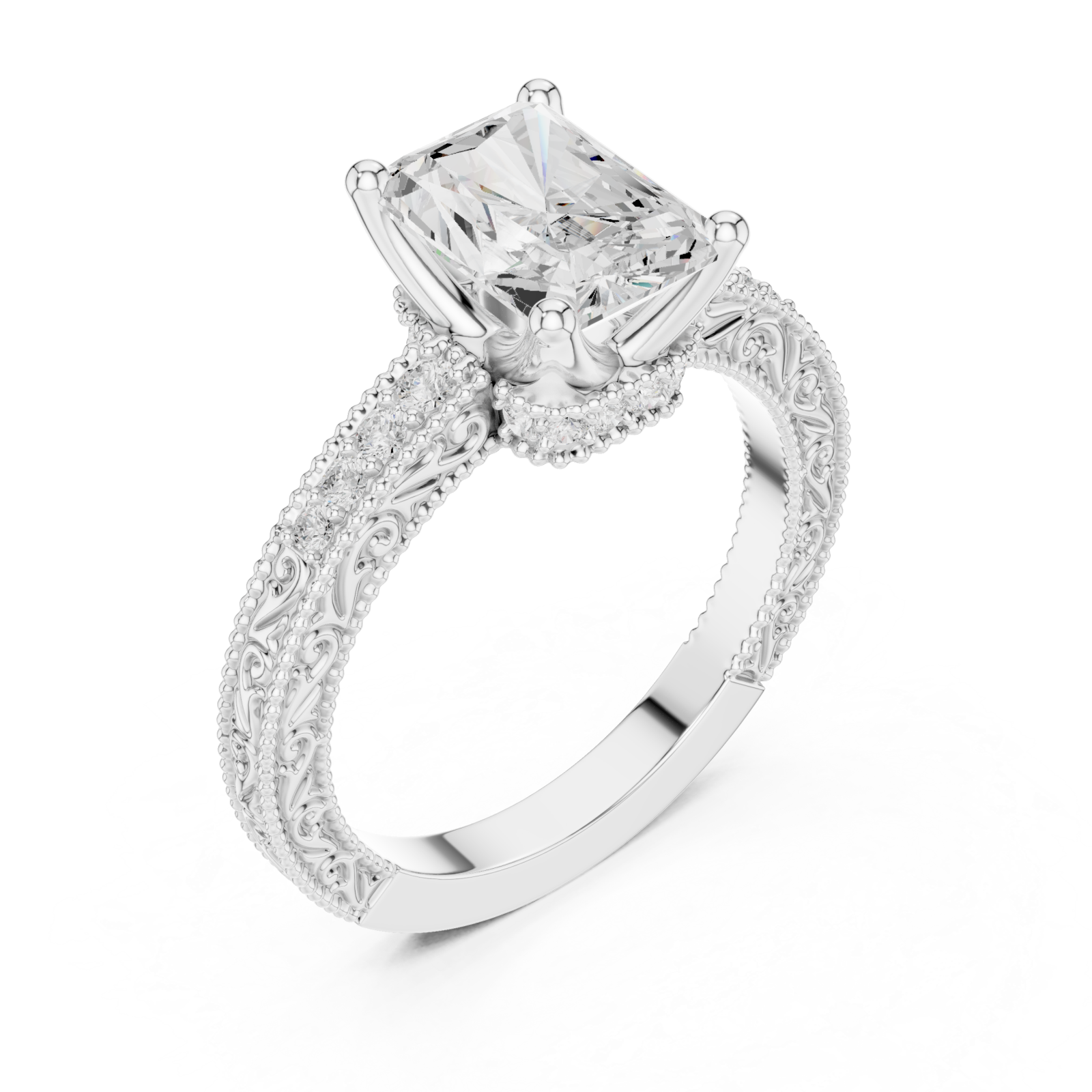  White Gold Heirloom Regal Embellished Band Ring Right View