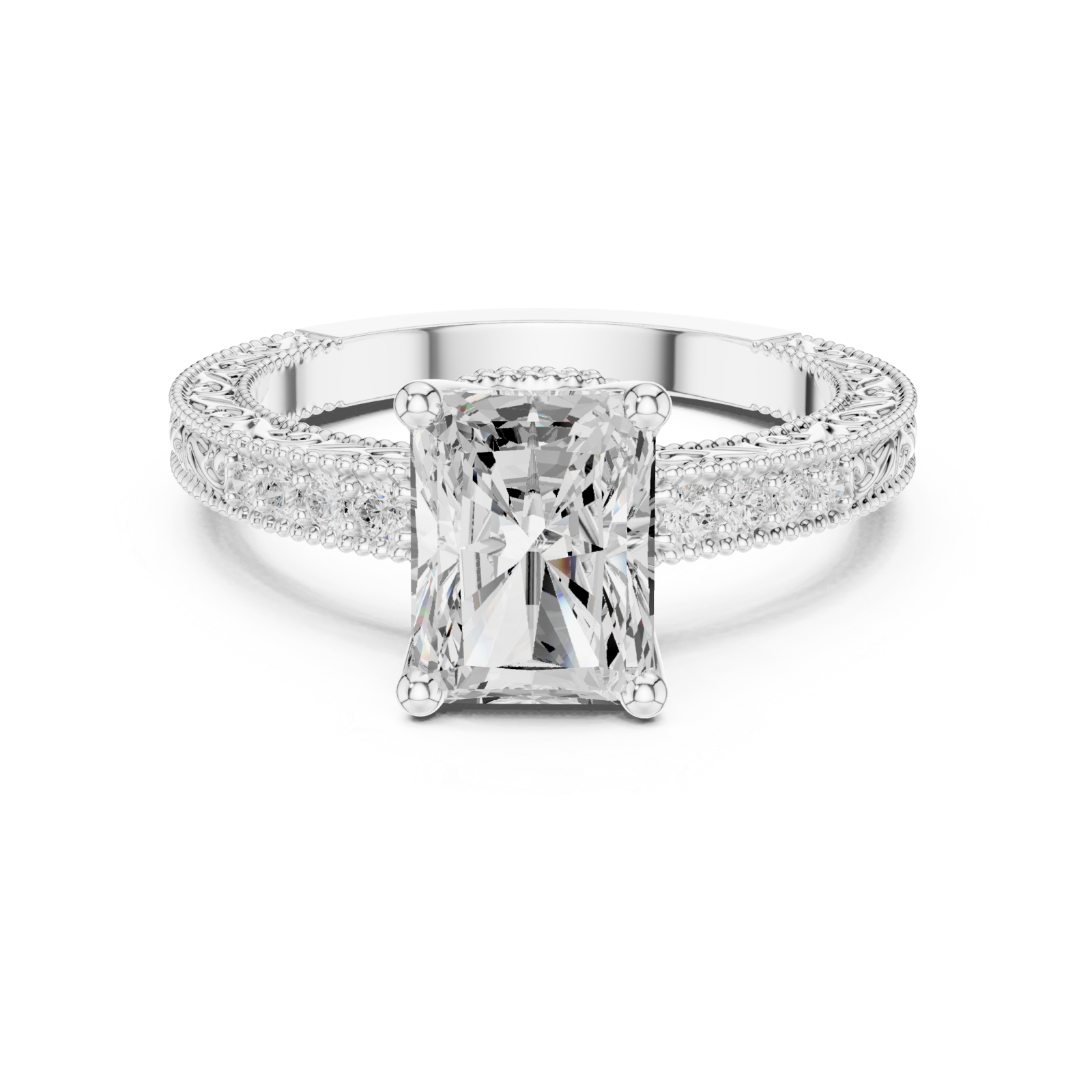  White Gold Heirloom Regal Embellished Band Ring Front View