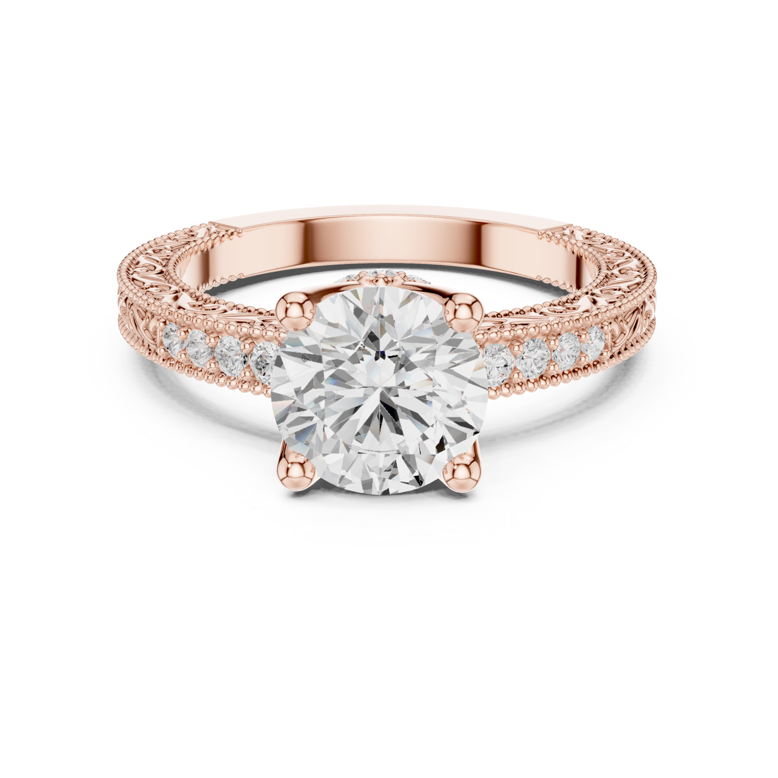  Rose Gold Crowned Majesty Halo Band Ring Front View